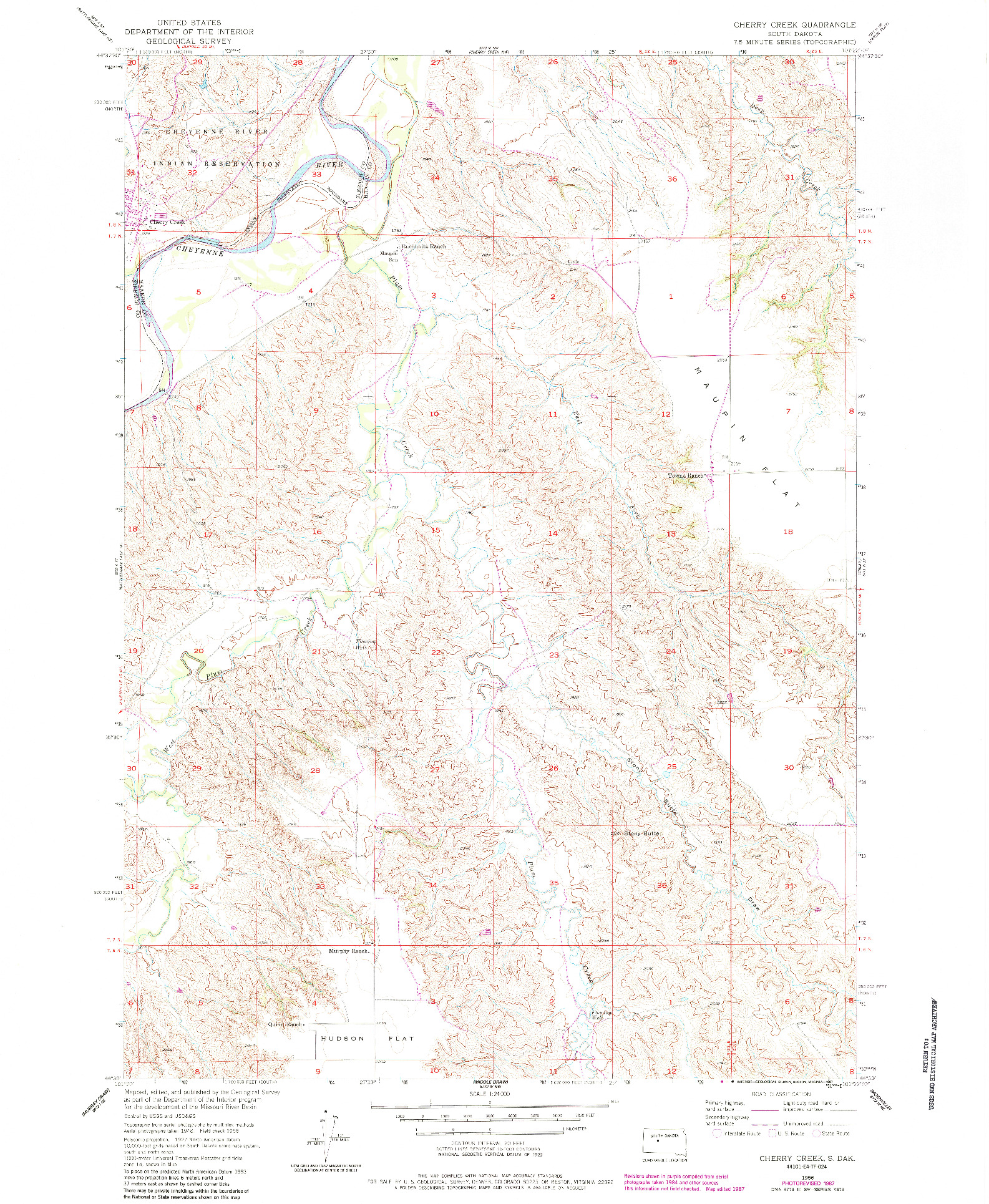 USGS 1:24000-SCALE QUADRANGLE FOR CHERRY CREEK, SD 1956