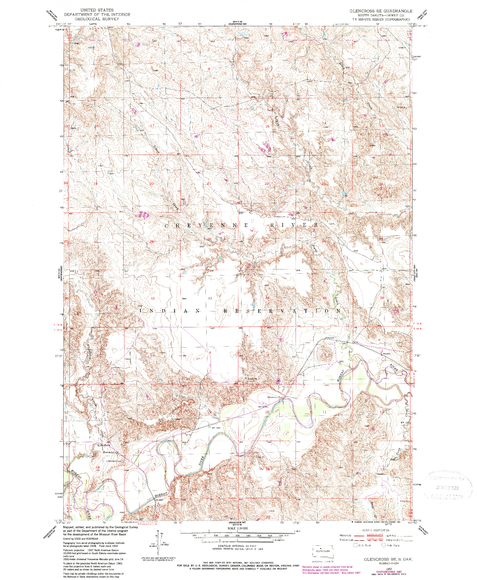 USGS 1:24000-SCALE QUADRANGLE FOR GLENCROSS SE, SD 1952