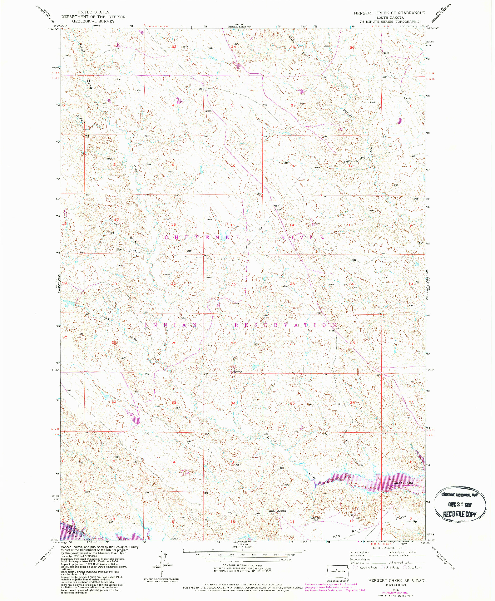 USGS 1:24000-SCALE QUADRANGLE FOR HERBERT CREEK SE, SD 1956