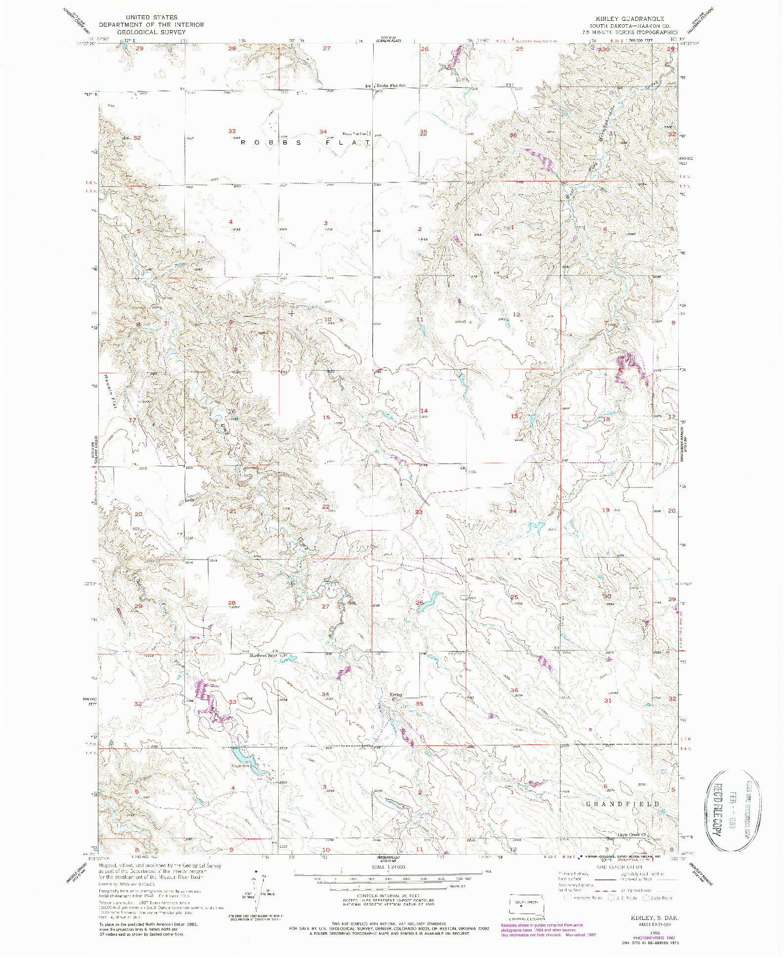 USGS 1:24000-SCALE QUADRANGLE FOR KIRLEY, SD 1956