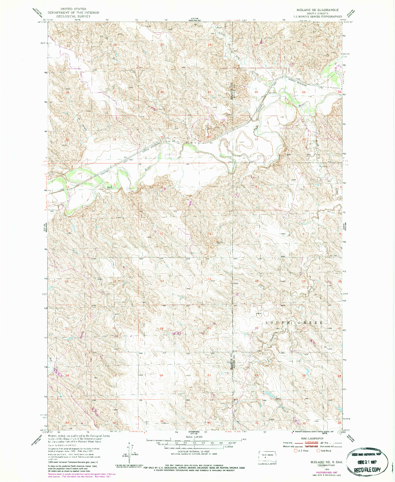 USGS 1:24000-SCALE QUADRANGLE FOR MIDLAND SE, SD 1954