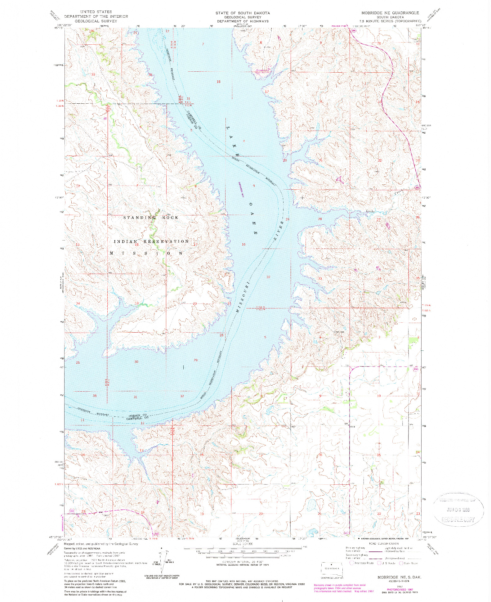 USGS 1:24000-SCALE QUADRANGLE FOR MOBRIDGE NE, SD 1967