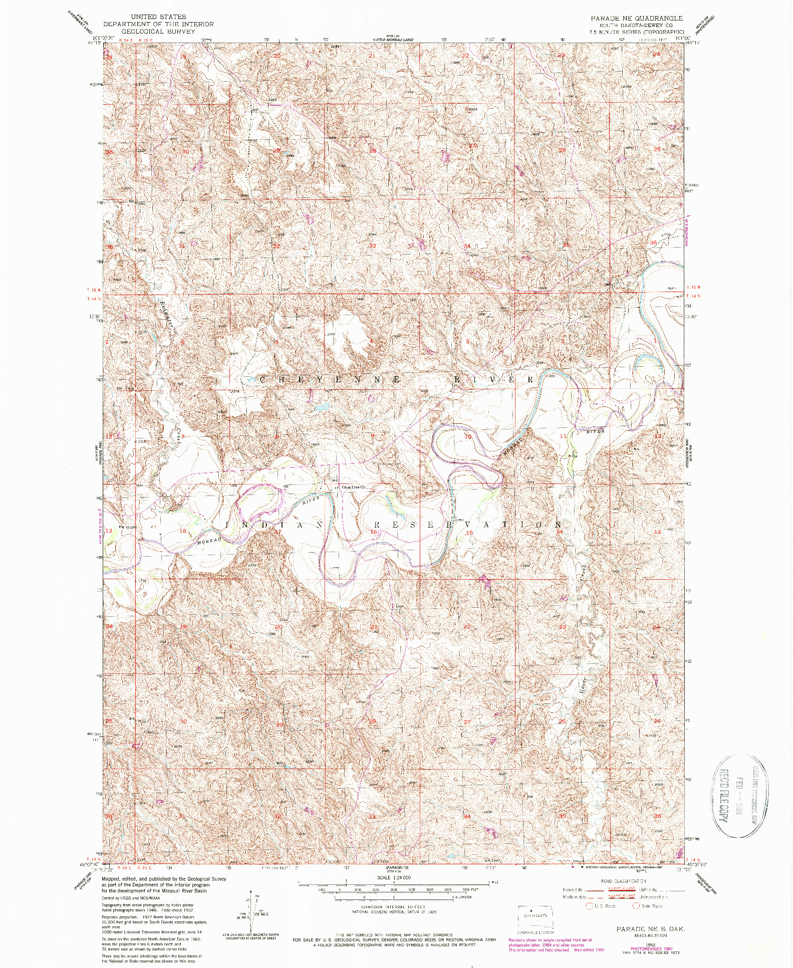 USGS 1:24000-SCALE QUADRANGLE FOR PARADE NE, SD 1952