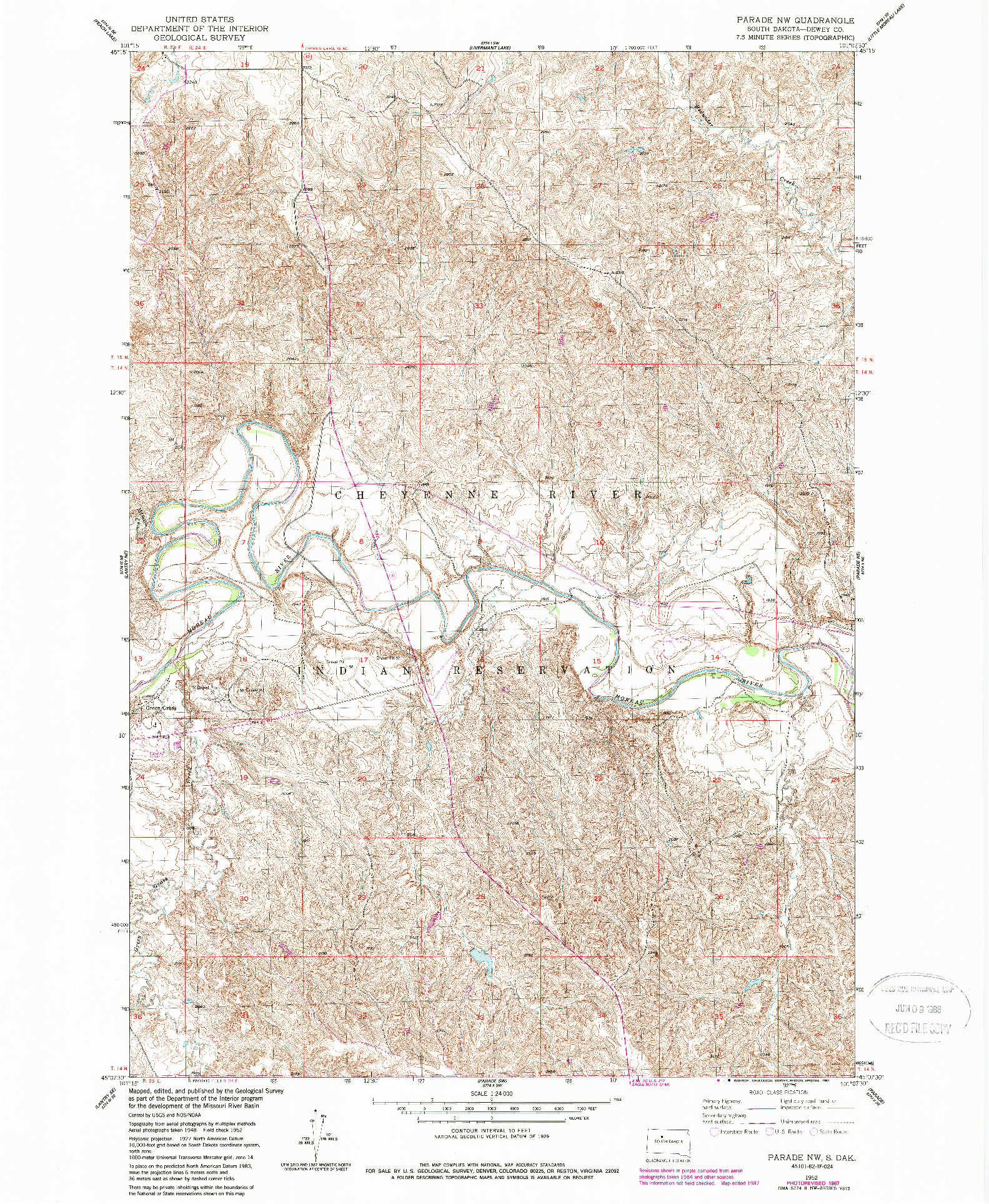 USGS 1:24000-SCALE QUADRANGLE FOR PARADE NW, SD 1952