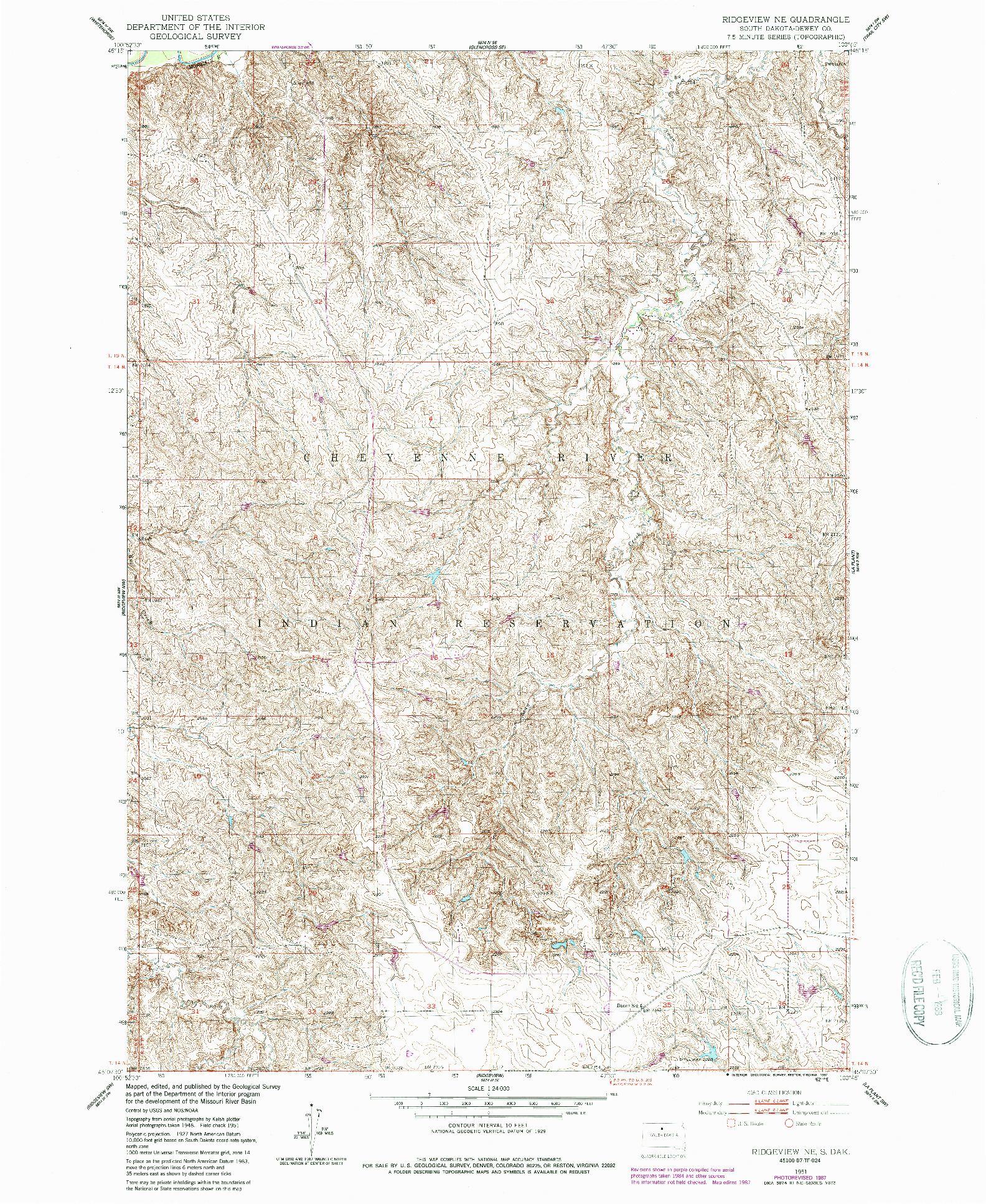 USGS 1:24000-SCALE QUADRANGLE FOR RIDGEVIEW NE, SD 1951