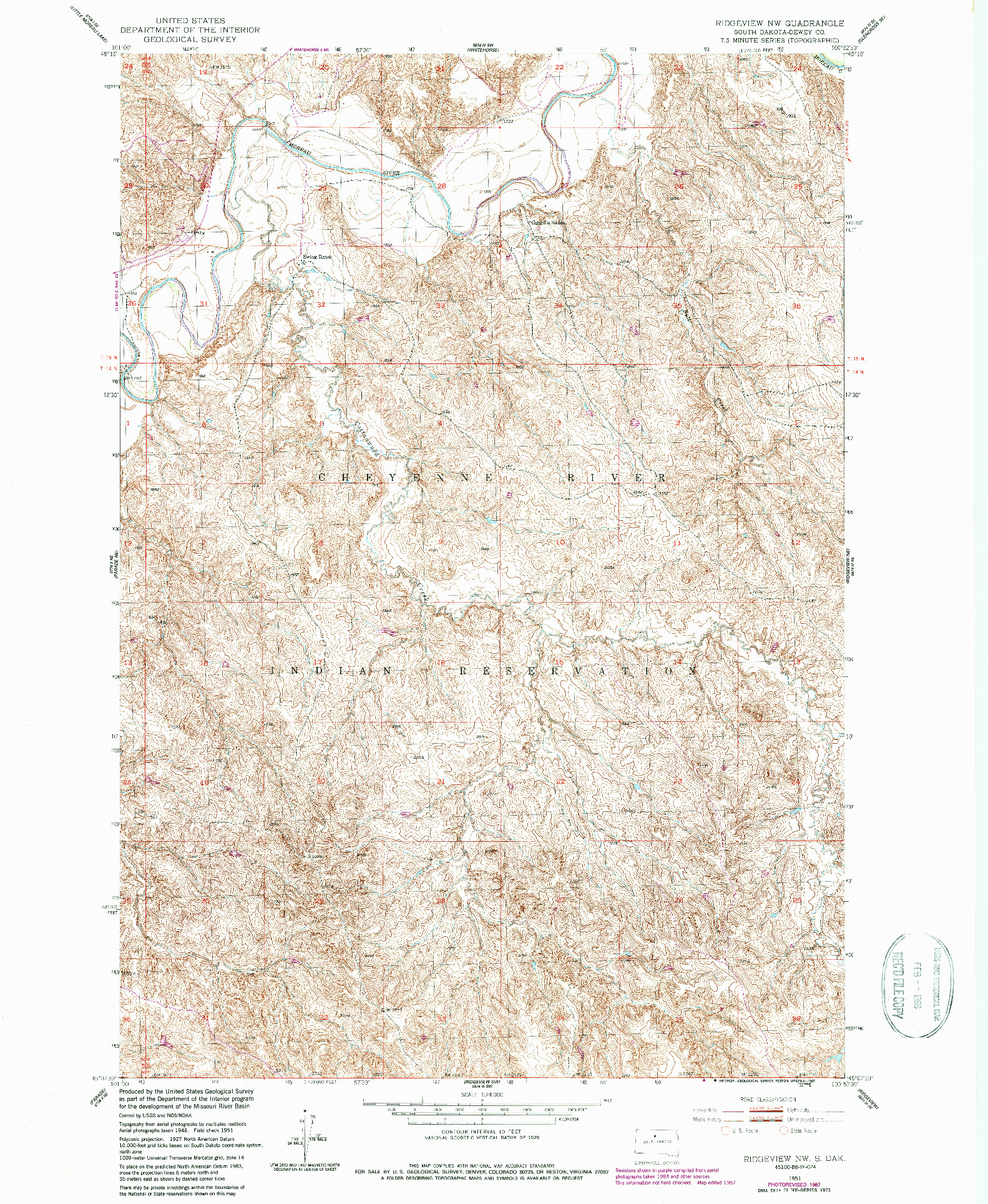 USGS 1:24000-SCALE QUADRANGLE FOR RIDGEVIEW NW, SD 1951