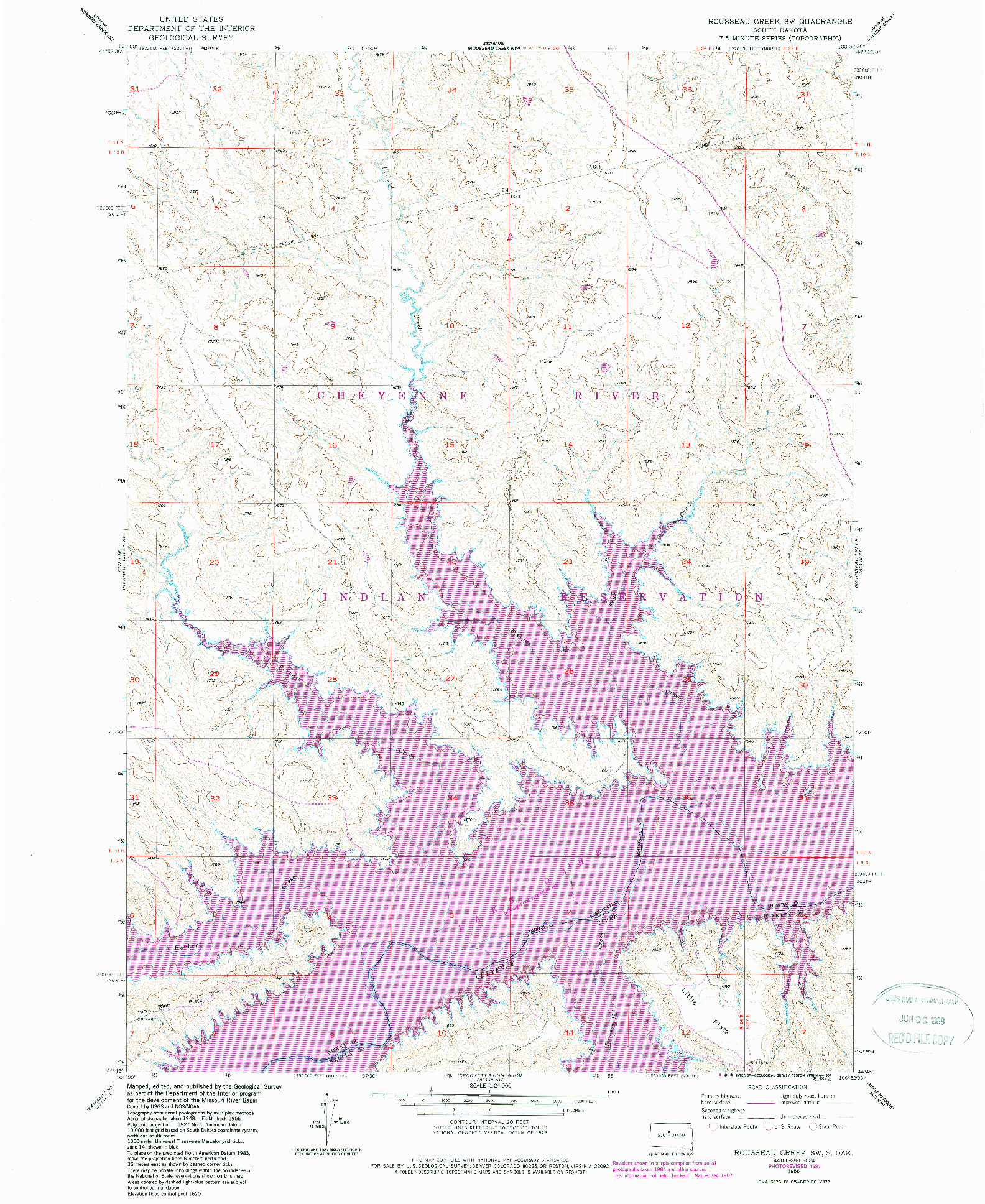 USGS 1:24000-SCALE QUADRANGLE FOR ROUSSEAU CREEK SW, SD 1956