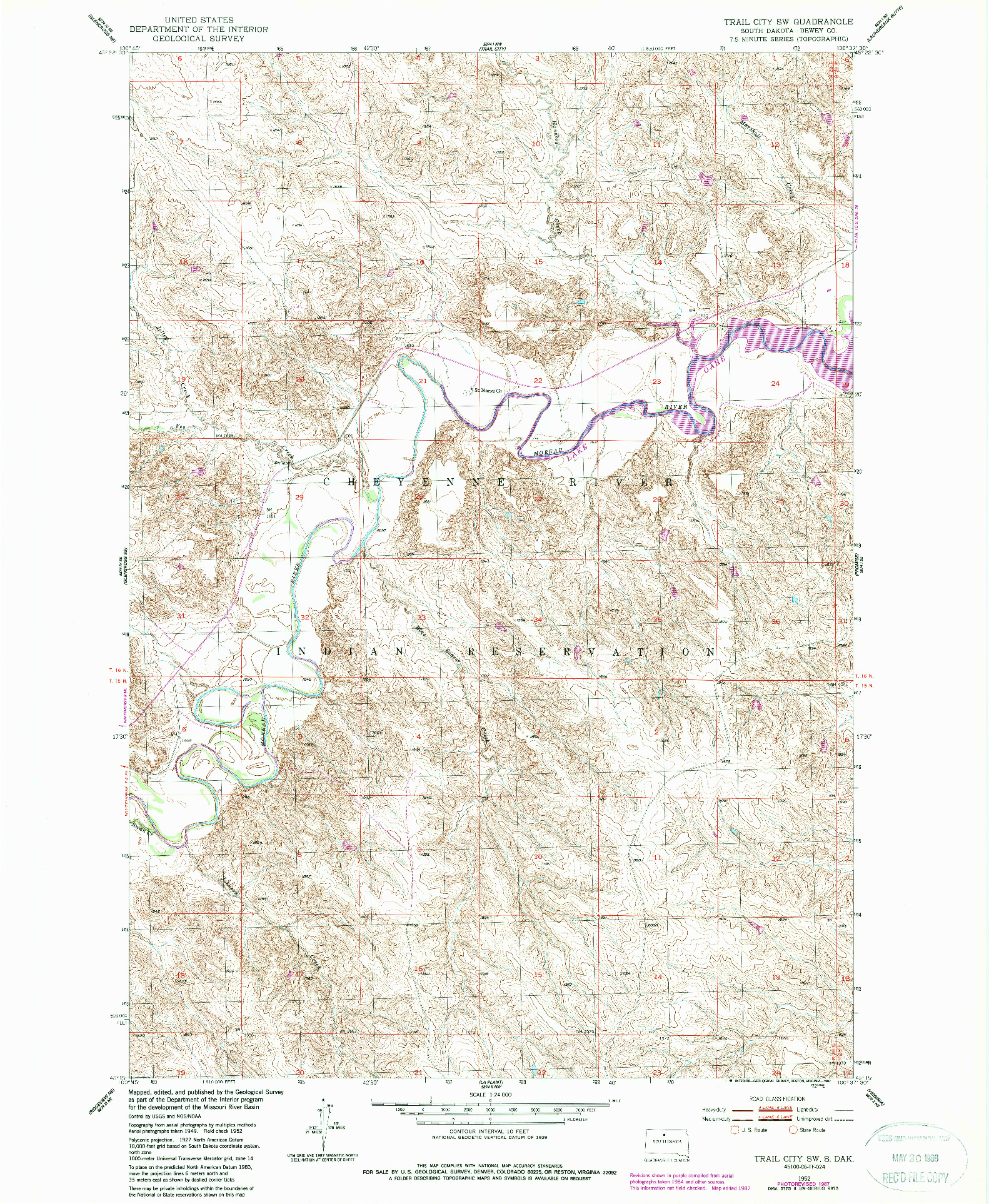 USGS 1:24000-SCALE QUADRANGLE FOR TRAIL CITY SW, SD 1952