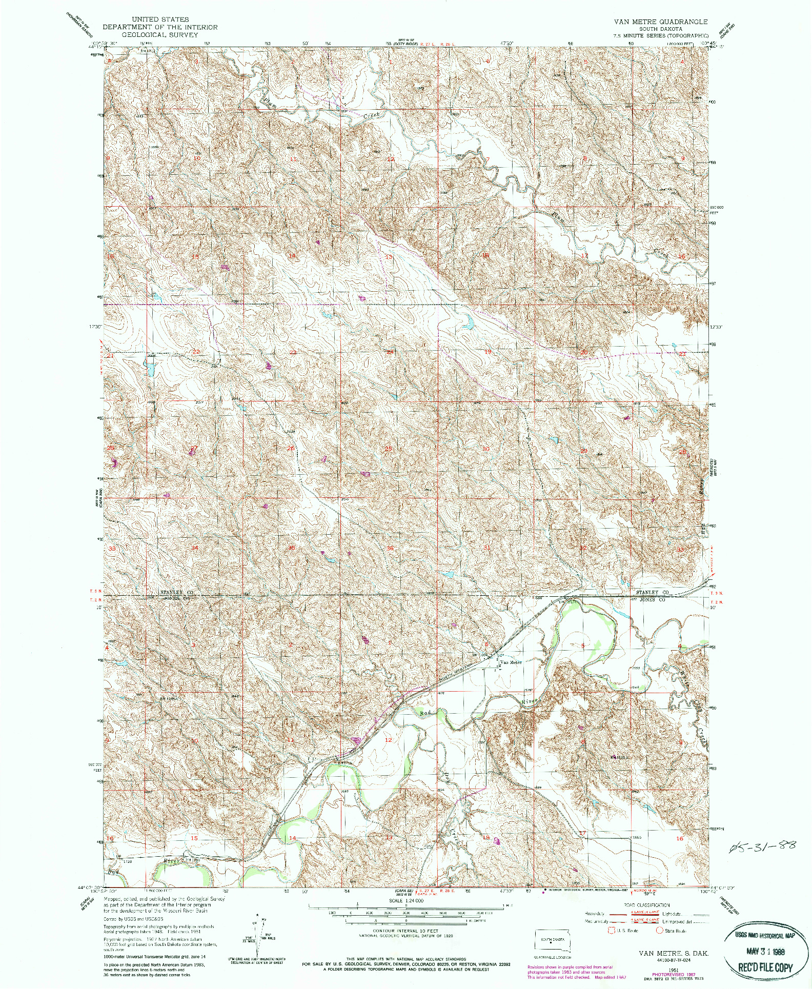 USGS 1:24000-SCALE QUADRANGLE FOR VAN METRE, SD 1951