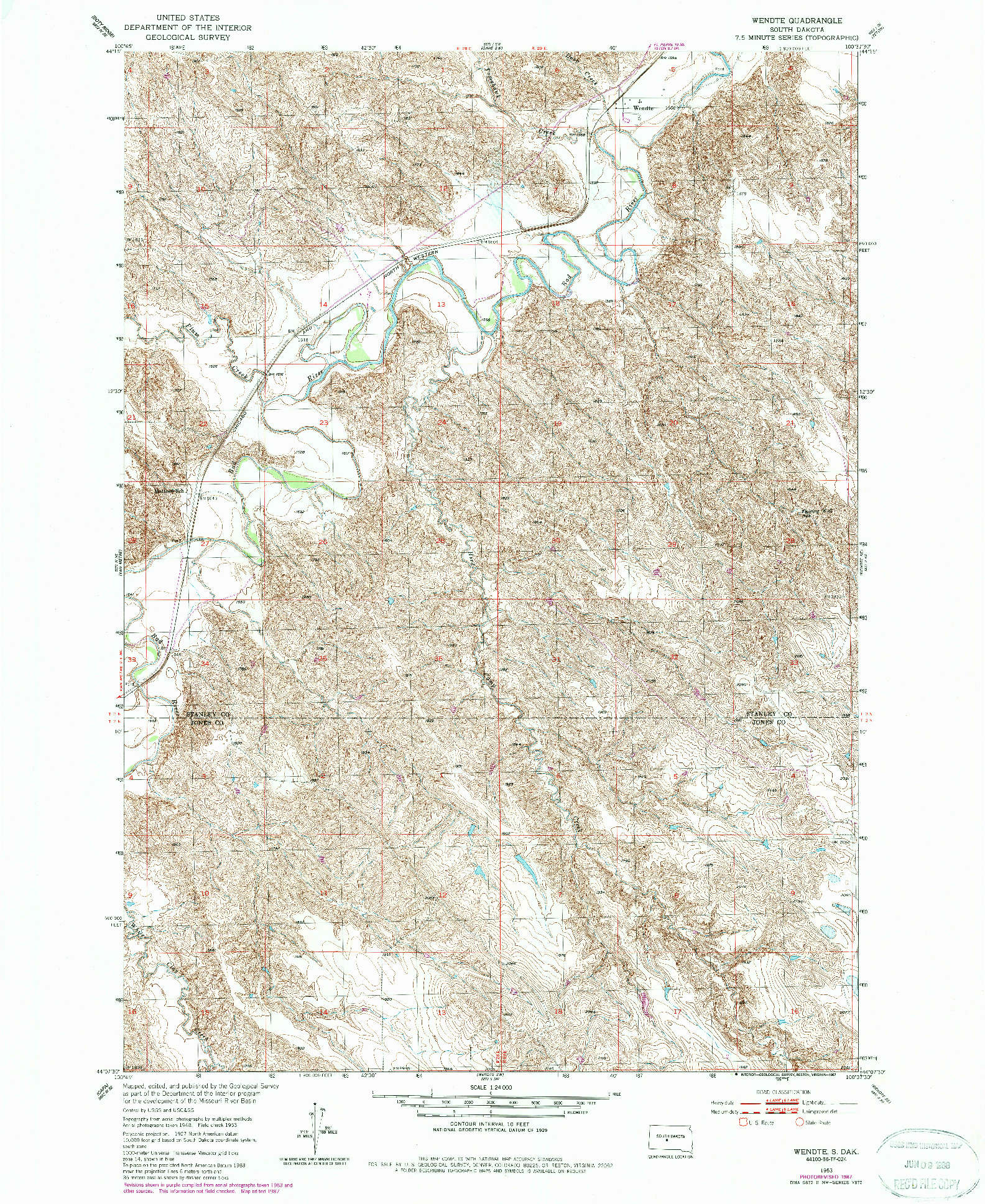 USGS 1:24000-SCALE QUADRANGLE FOR WENDTE, SD 1953
