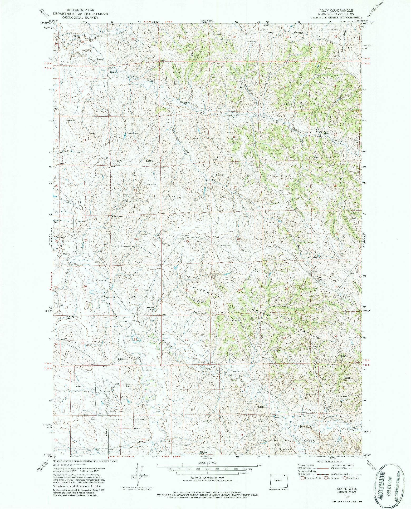 USGS 1:24000-SCALE QUADRANGLE FOR ADON, WY 1972