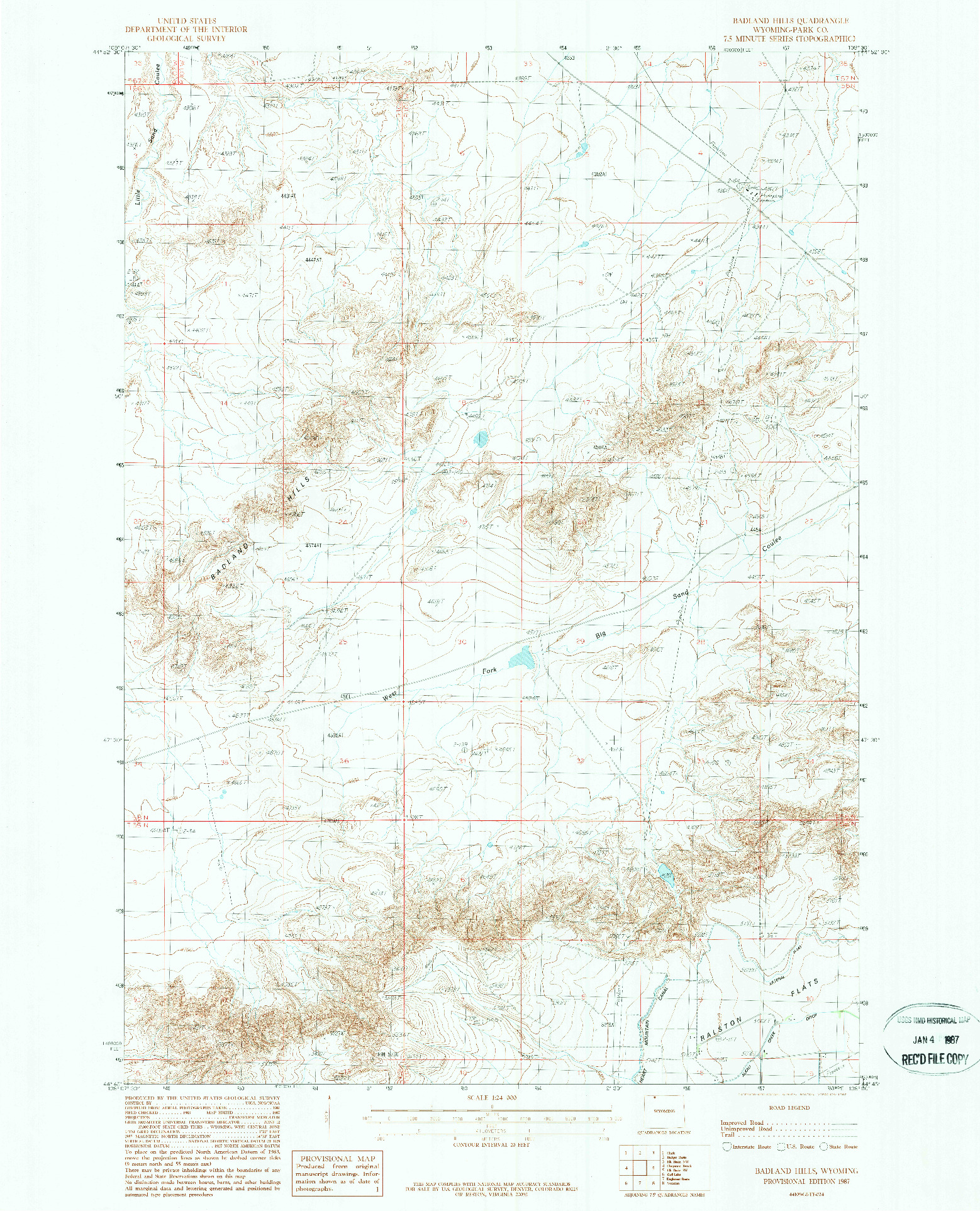 USGS 1:24000-SCALE QUADRANGLE FOR BADLAND HILLS, WY 1987