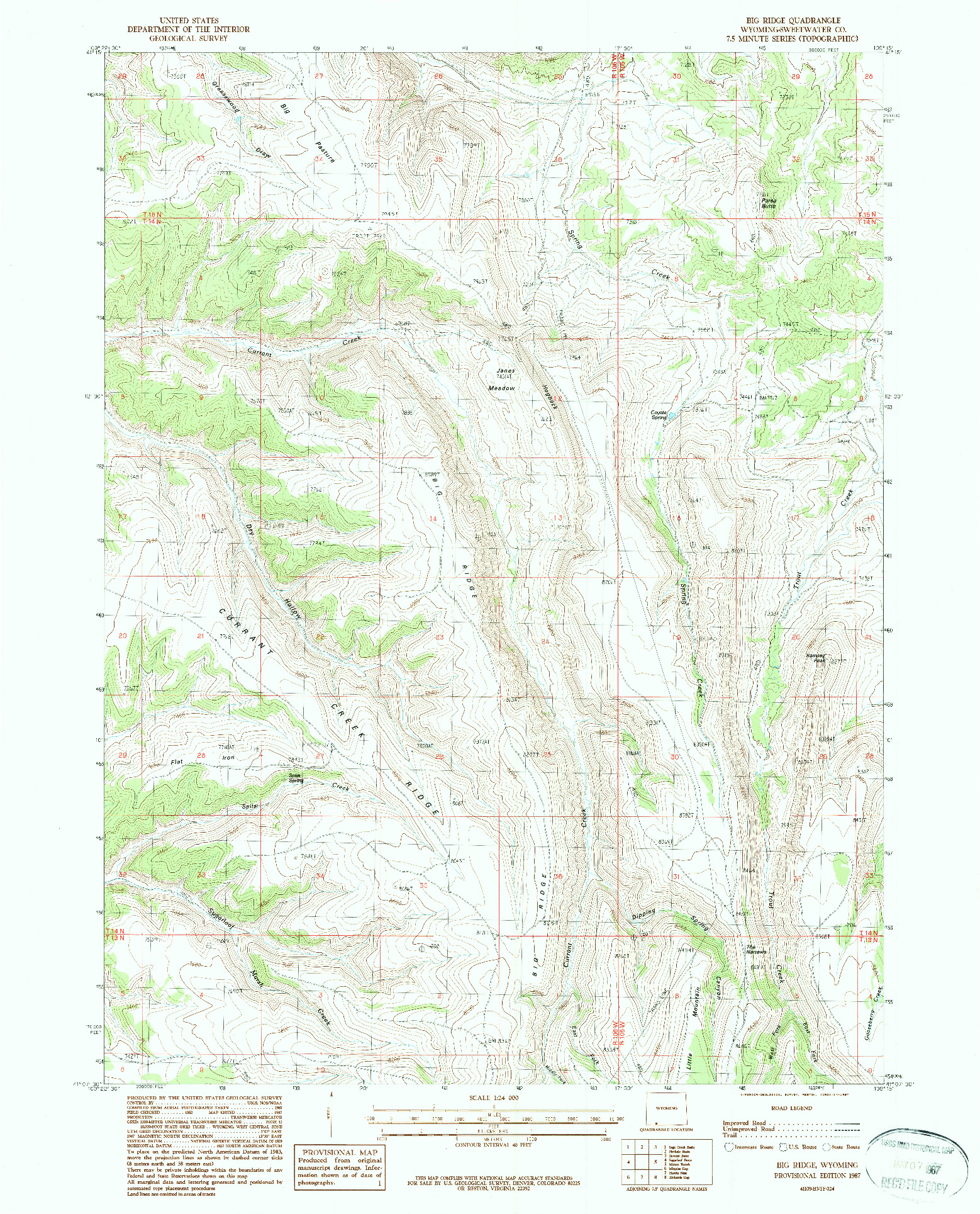 USGS 1:24000-SCALE QUADRANGLE FOR BIG RIDGE, WY 1987