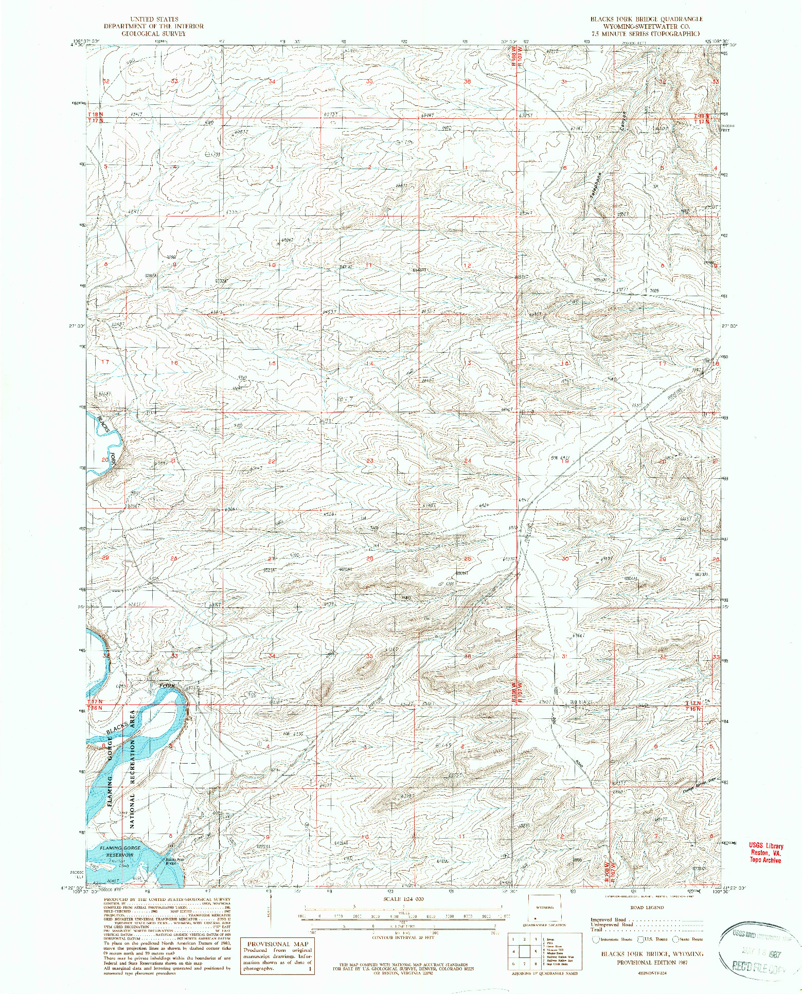 USGS 1:24000-SCALE QUADRANGLE FOR BLACKS FORK BRIDGE, WY 1987