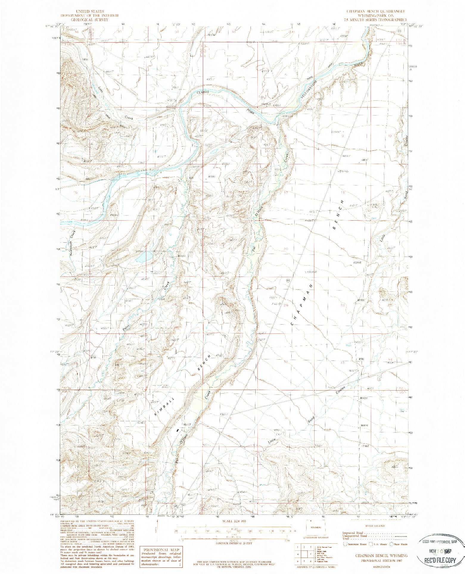 USGS 1:24000-SCALE QUADRANGLE FOR CHAPMAN BENCH, WY 1987