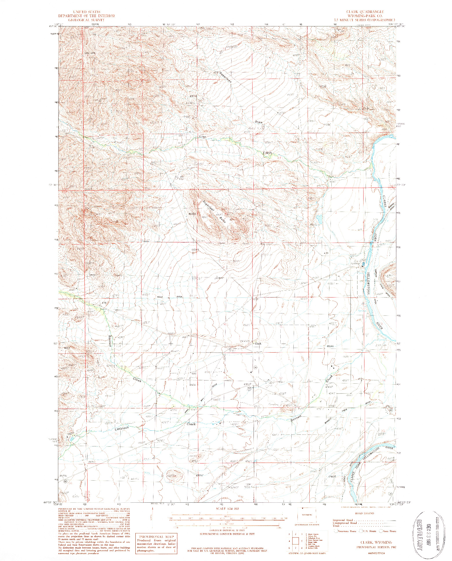 USGS 1:24000-SCALE QUADRANGLE FOR CLARK, WY 1987