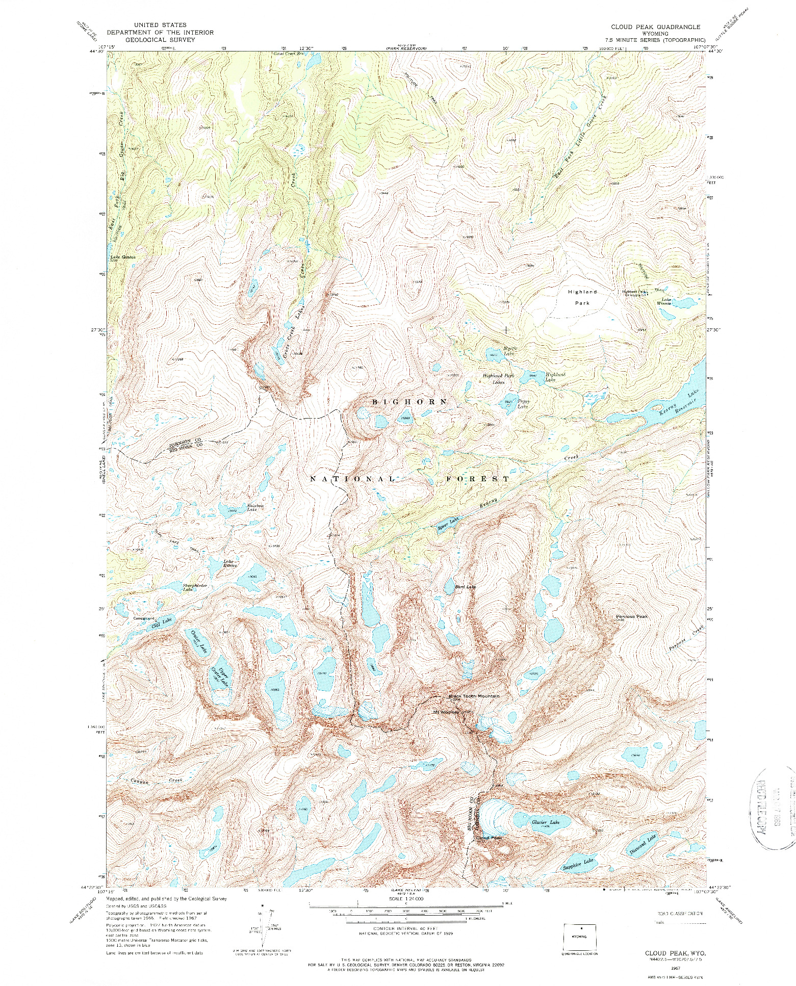 USGS 1:24000-SCALE QUADRANGLE FOR CLOUD PEAK, WY 1967