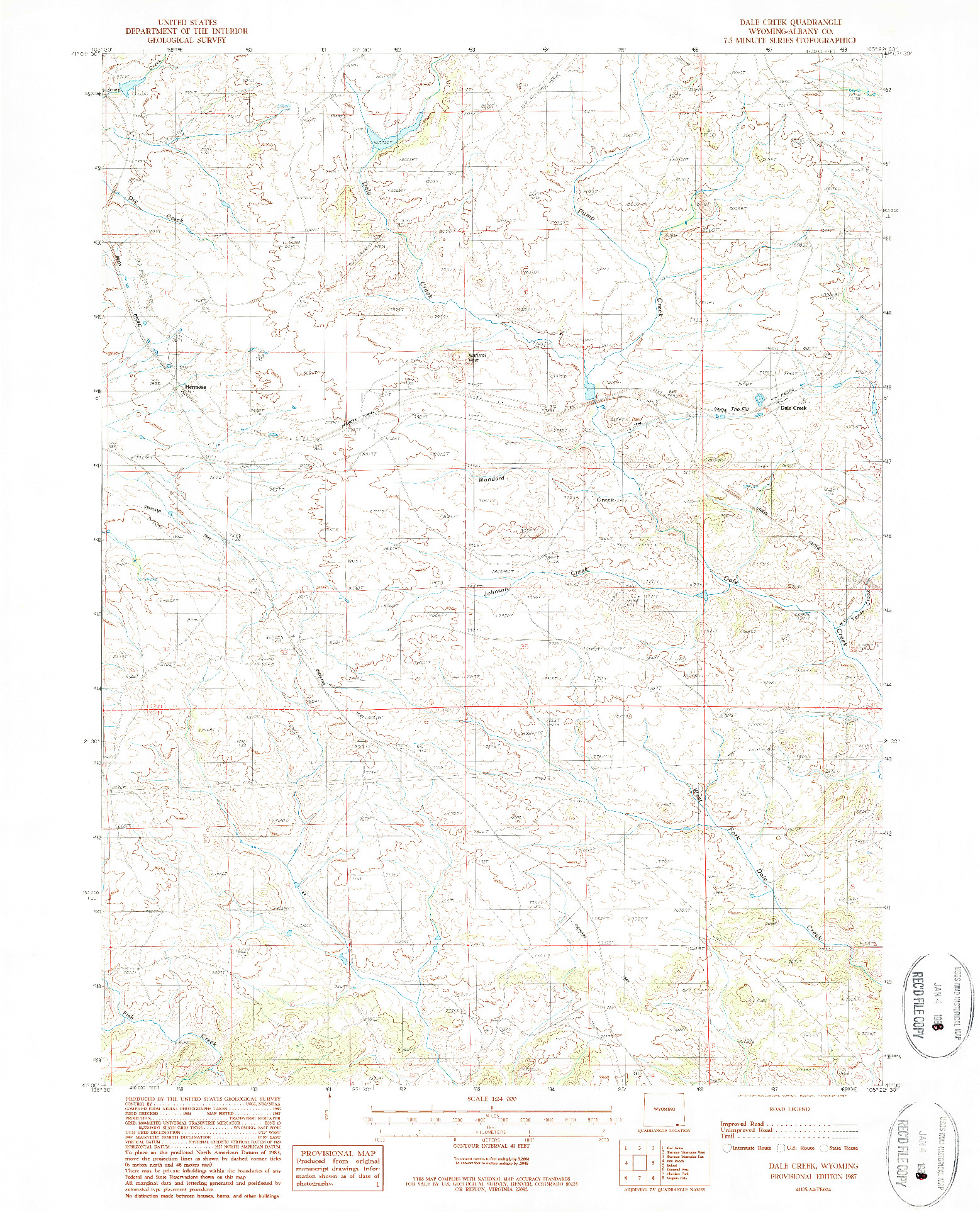 USGS 1:24000-SCALE QUADRANGLE FOR DALE CREEK, WY 1987