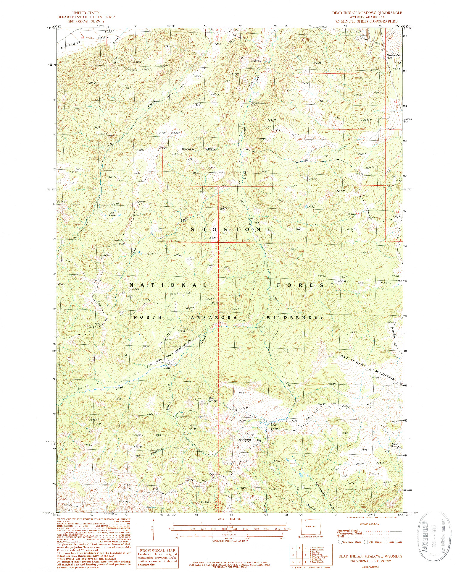 USGS 1:24000-SCALE QUADRANGLE FOR DEAD INDIAN MEADOWS, WY 1987