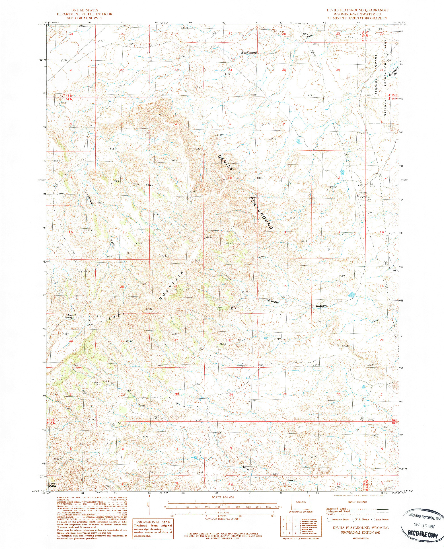 USGS 1:24000-SCALE QUADRANGLE FOR DEVILS PLAYGROUND, WY 1987