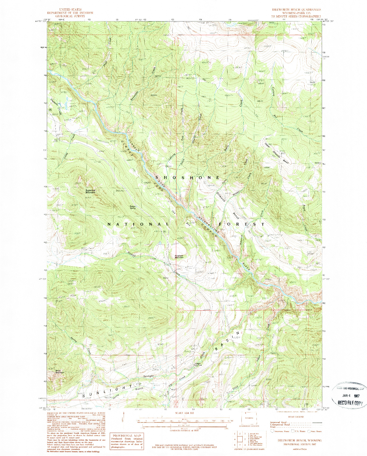 USGS 1:24000-SCALE QUADRANGLE FOR DILLWORTH BENCH, WY 1987