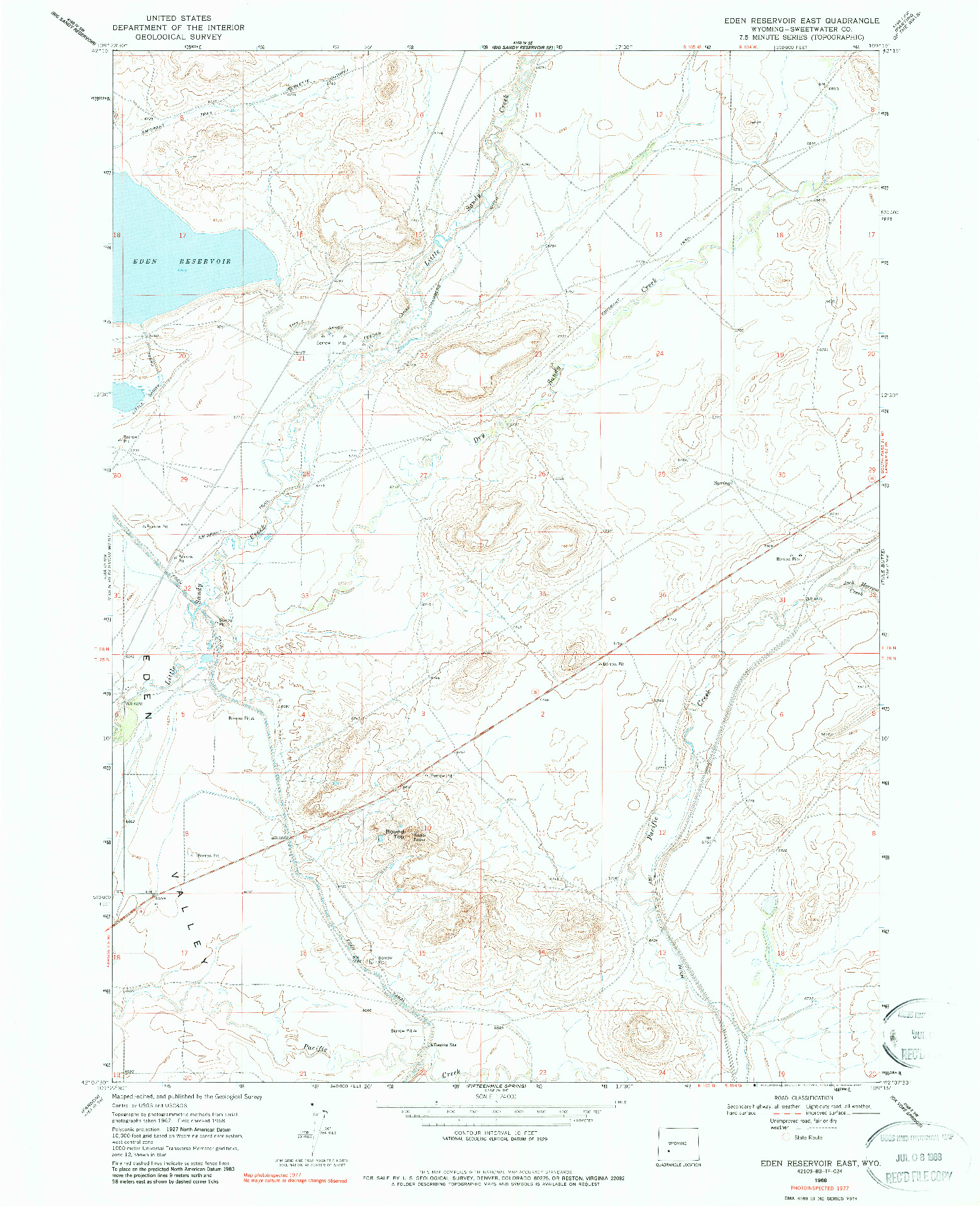 USGS 1:24000-SCALE QUADRANGLE FOR EDEN RESERVOIR EAST, WY 1968