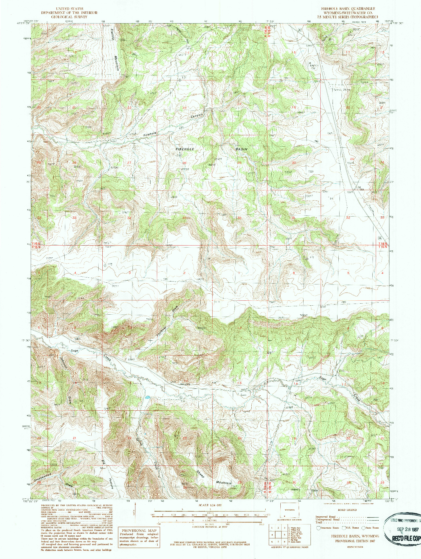 USGS 1:24000-SCALE QUADRANGLE FOR FIREHOLE BASIN, WY 1987