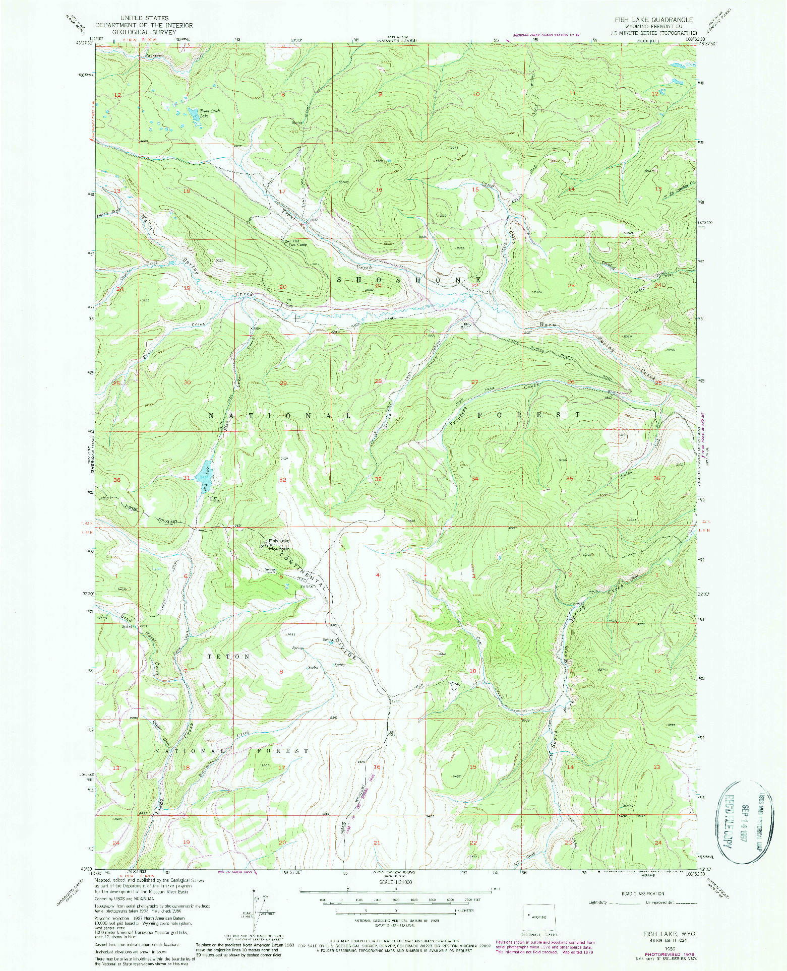 USGS 1:24000-SCALE QUADRANGLE FOR FISH LAKE, WY 1956