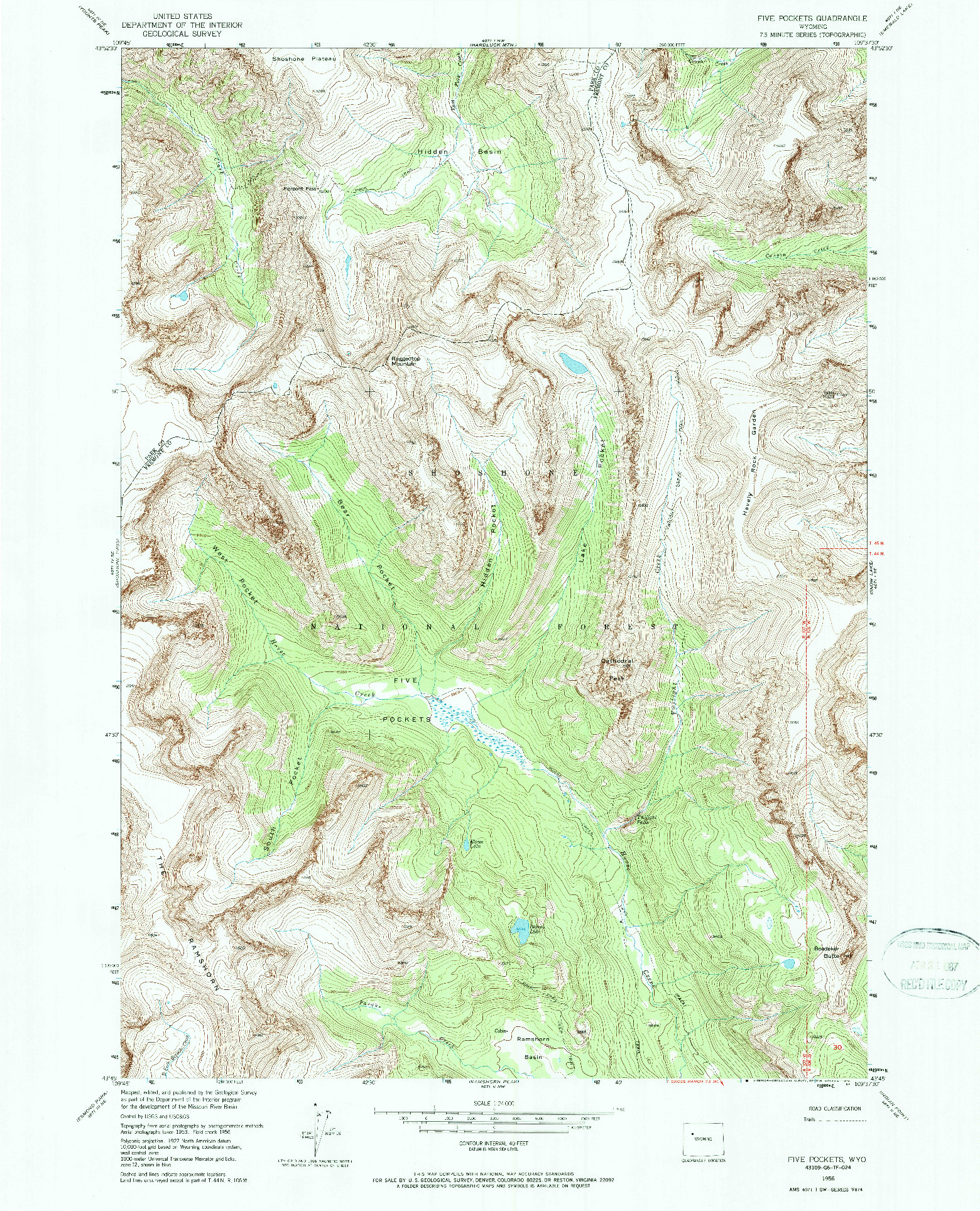 USGS 1:24000-SCALE QUADRANGLE FOR FIVE POCKETS, WY 1956