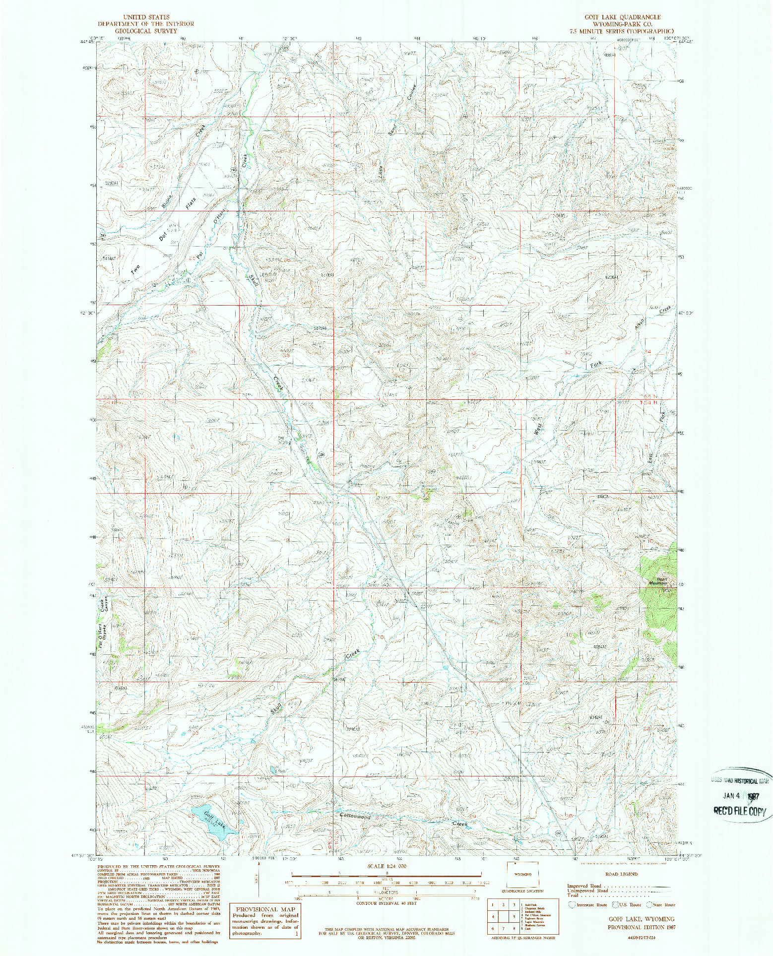 USGS 1:24000-SCALE QUADRANGLE FOR GOFF LAKE, WY 1987