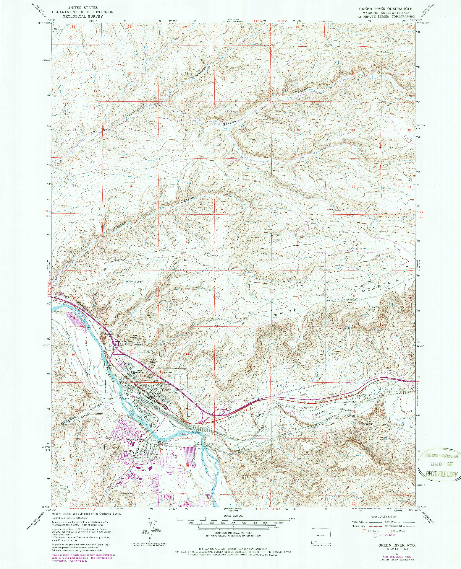 USGS 1:24000-SCALE QUADRANGLE FOR GREEN RIVER, WY 1961