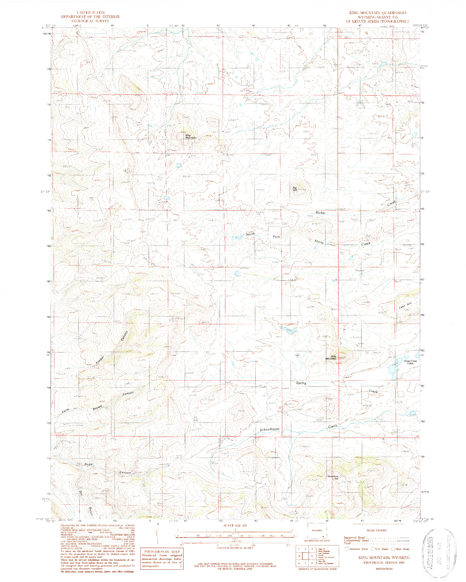 USGS 1:24000-SCALE QUADRANGLE FOR KING MOUNTAIN, WY 1987
