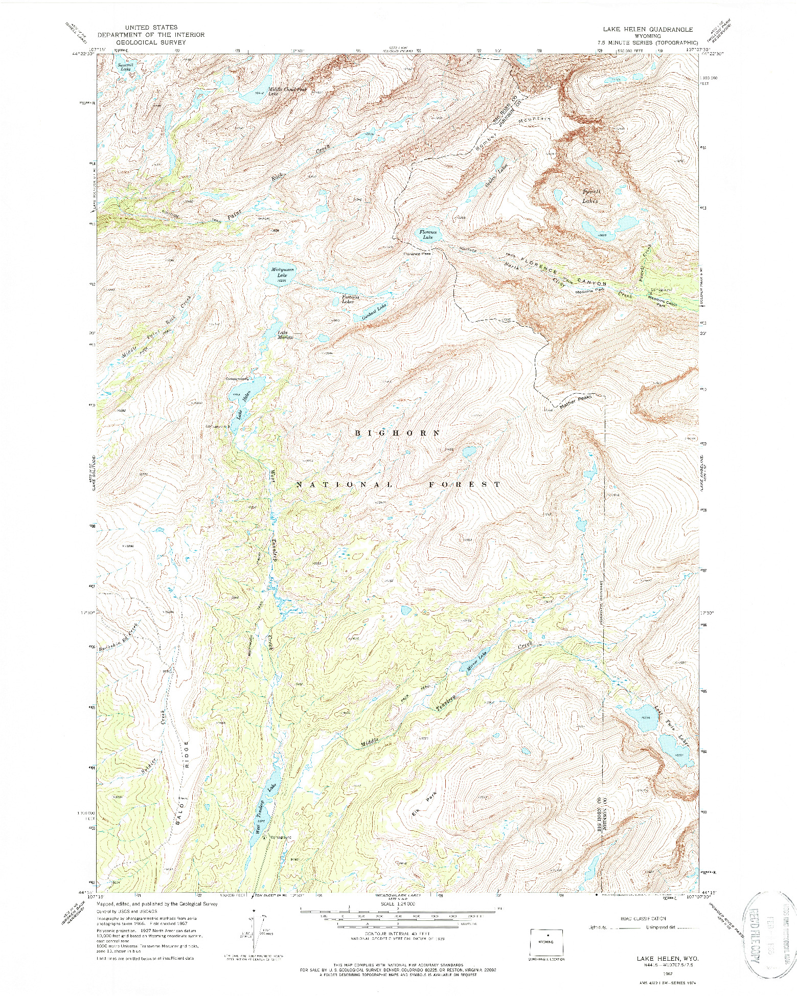 USGS 1:24000-SCALE QUADRANGLE FOR LAKE HELEN, WY 1967