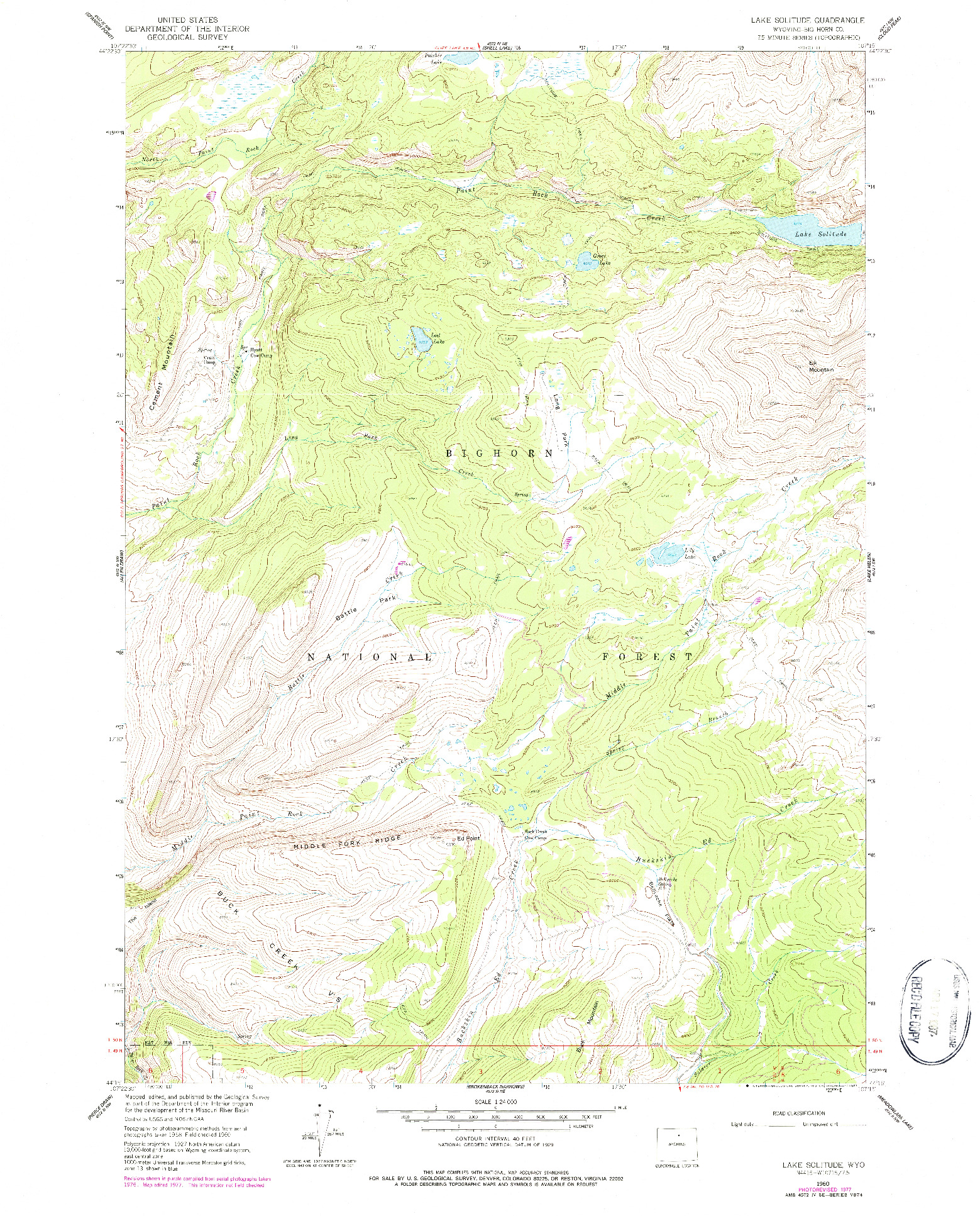 USGS 1:24000-SCALE QUADRANGLE FOR LAKE SOLITUDE, WY 1960