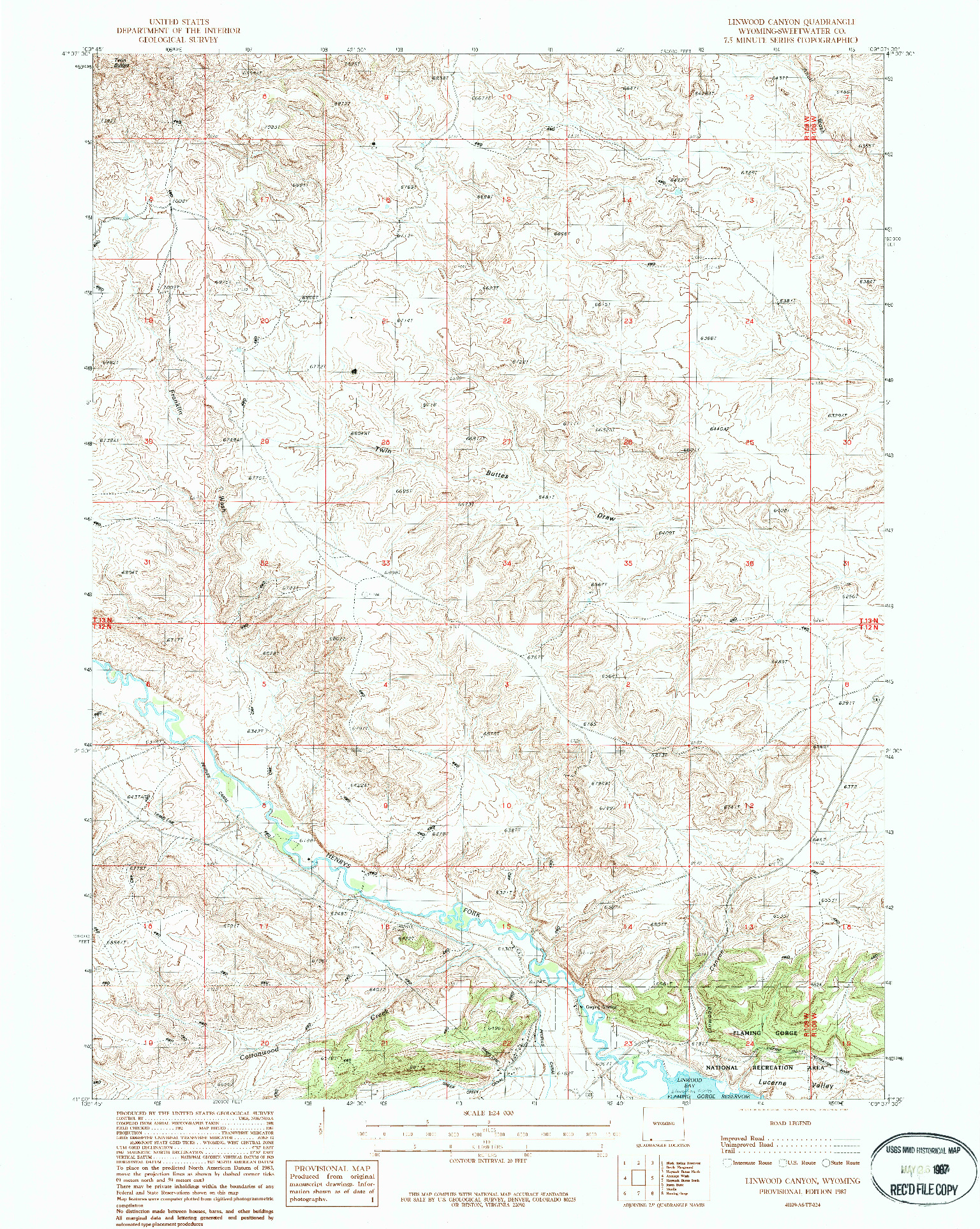 USGS 1:24000-SCALE QUADRANGLE FOR LINWOOD CANYON, WY 1987