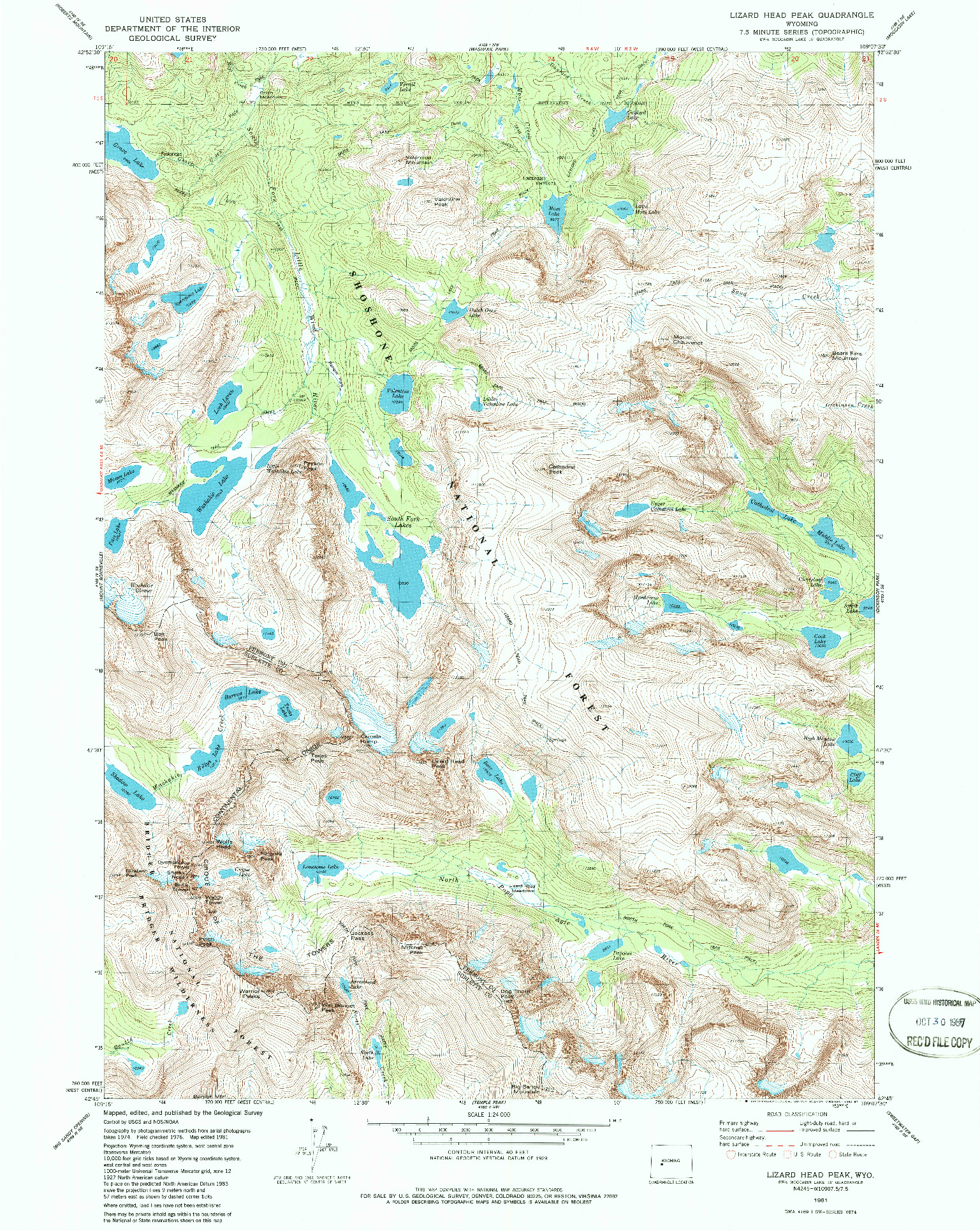 USGS 1:24000-SCALE QUADRANGLE FOR LIZARD HEAD PEAK, WY 1981