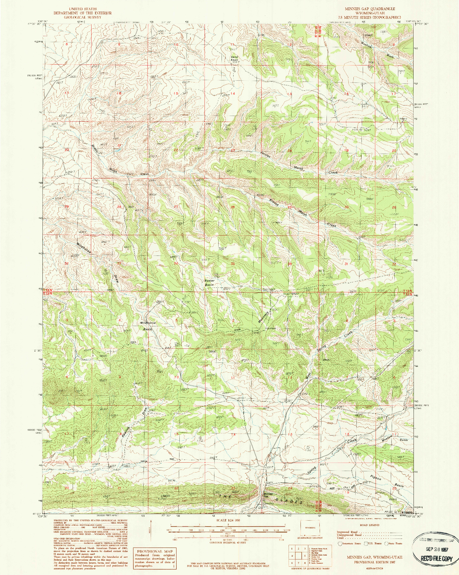 USGS 1:24000-SCALE QUADRANGLE FOR MINNIES GAP, WY 1987