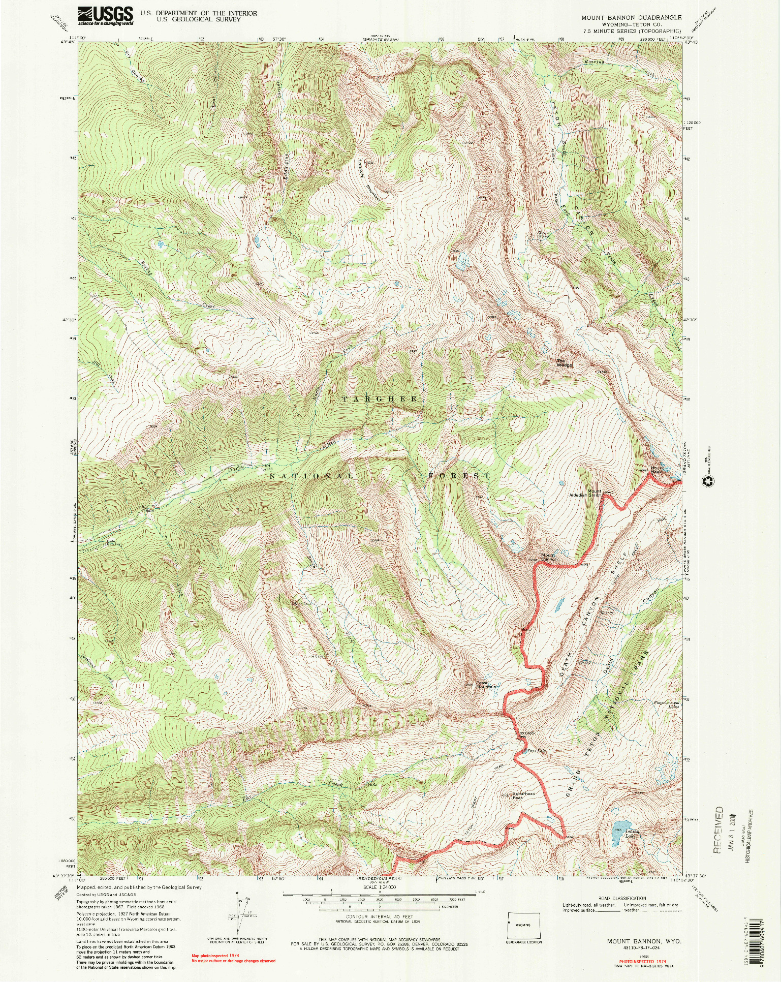 USGS 1:24000-SCALE QUADRANGLE FOR MOUNT BANNON, WY 1968