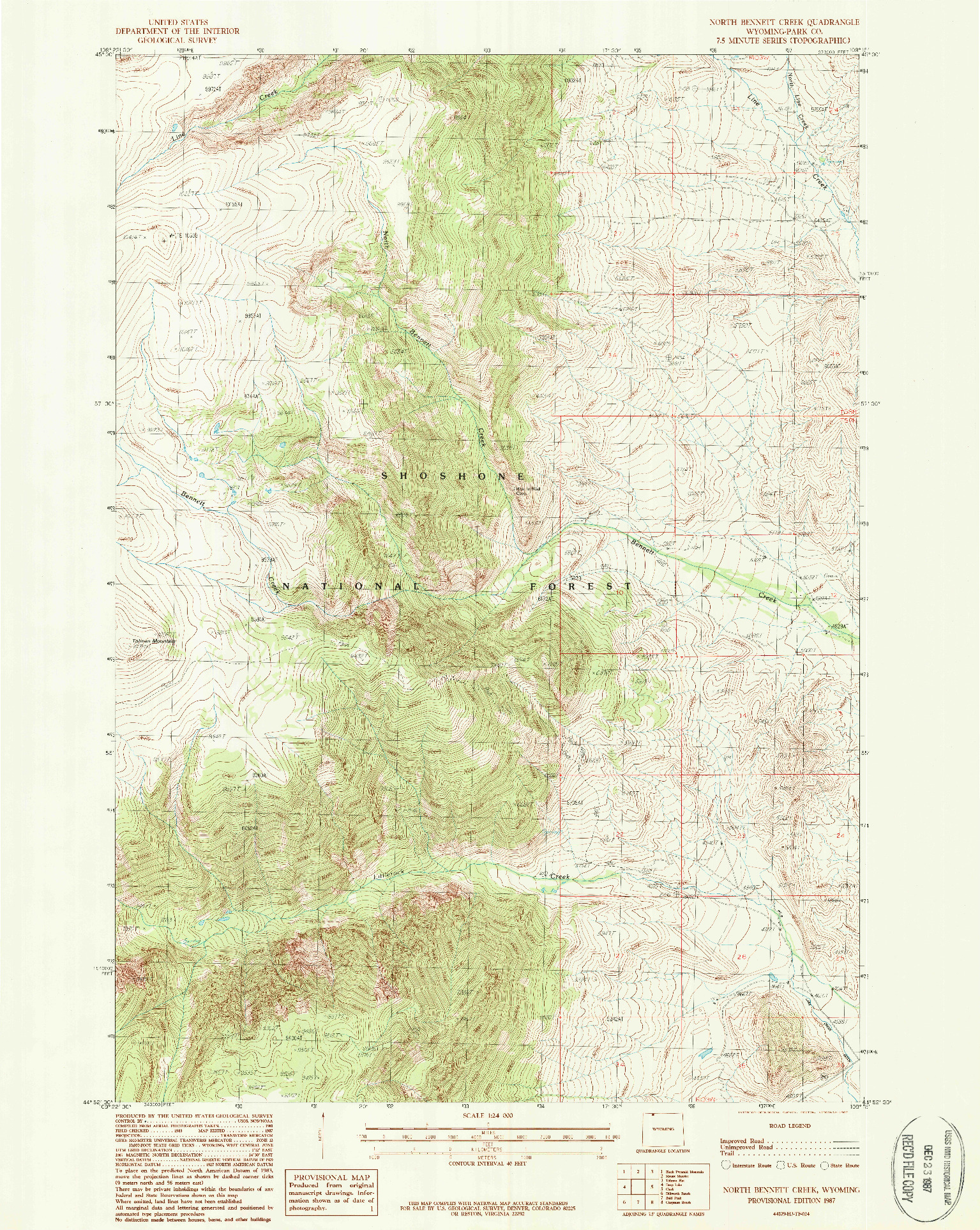 USGS 1:24000-SCALE QUADRANGLE FOR NORTH BENNETT CREEK, WY 1987