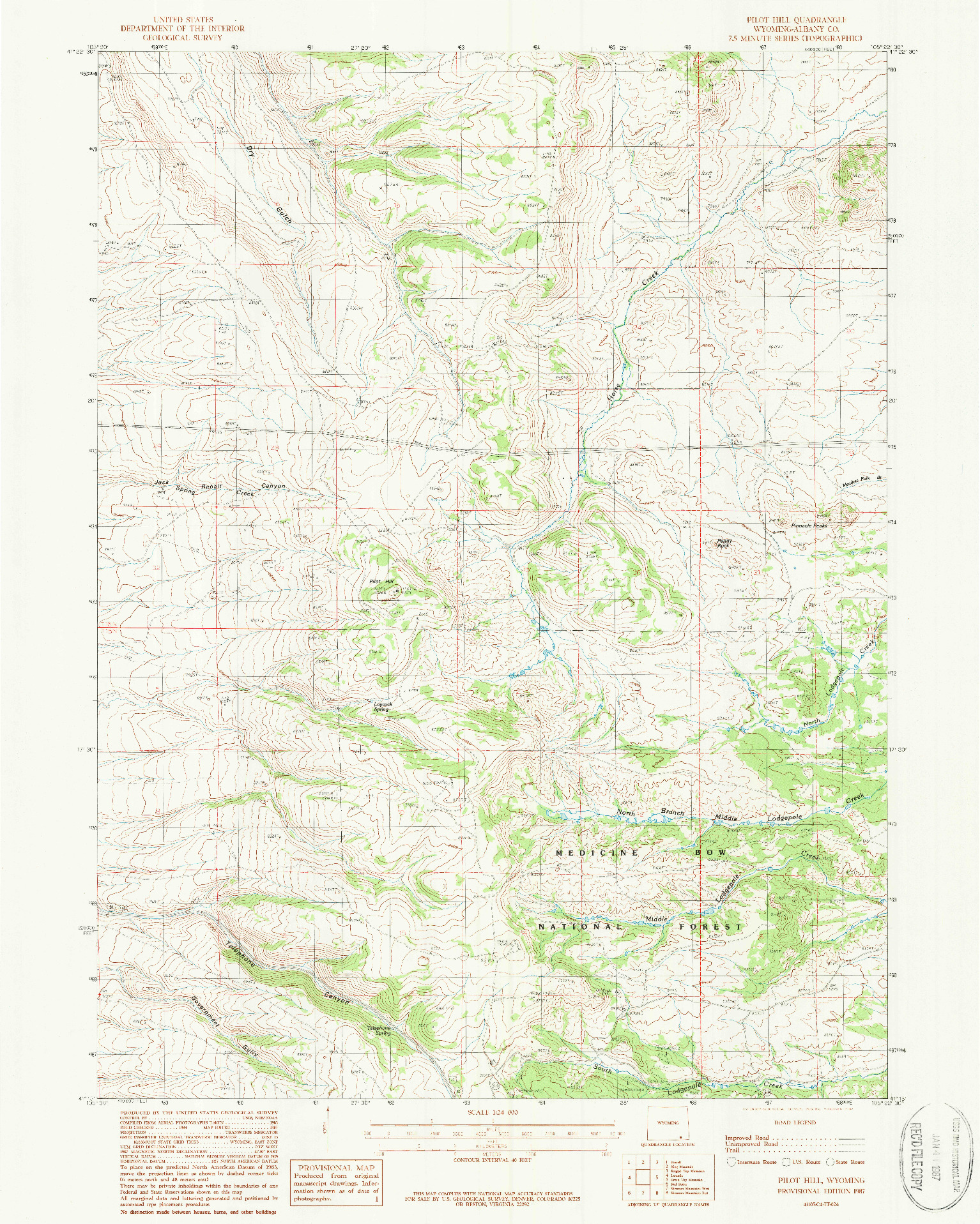 USGS 1:24000-SCALE QUADRANGLE FOR PILOT HILL, WY 1987