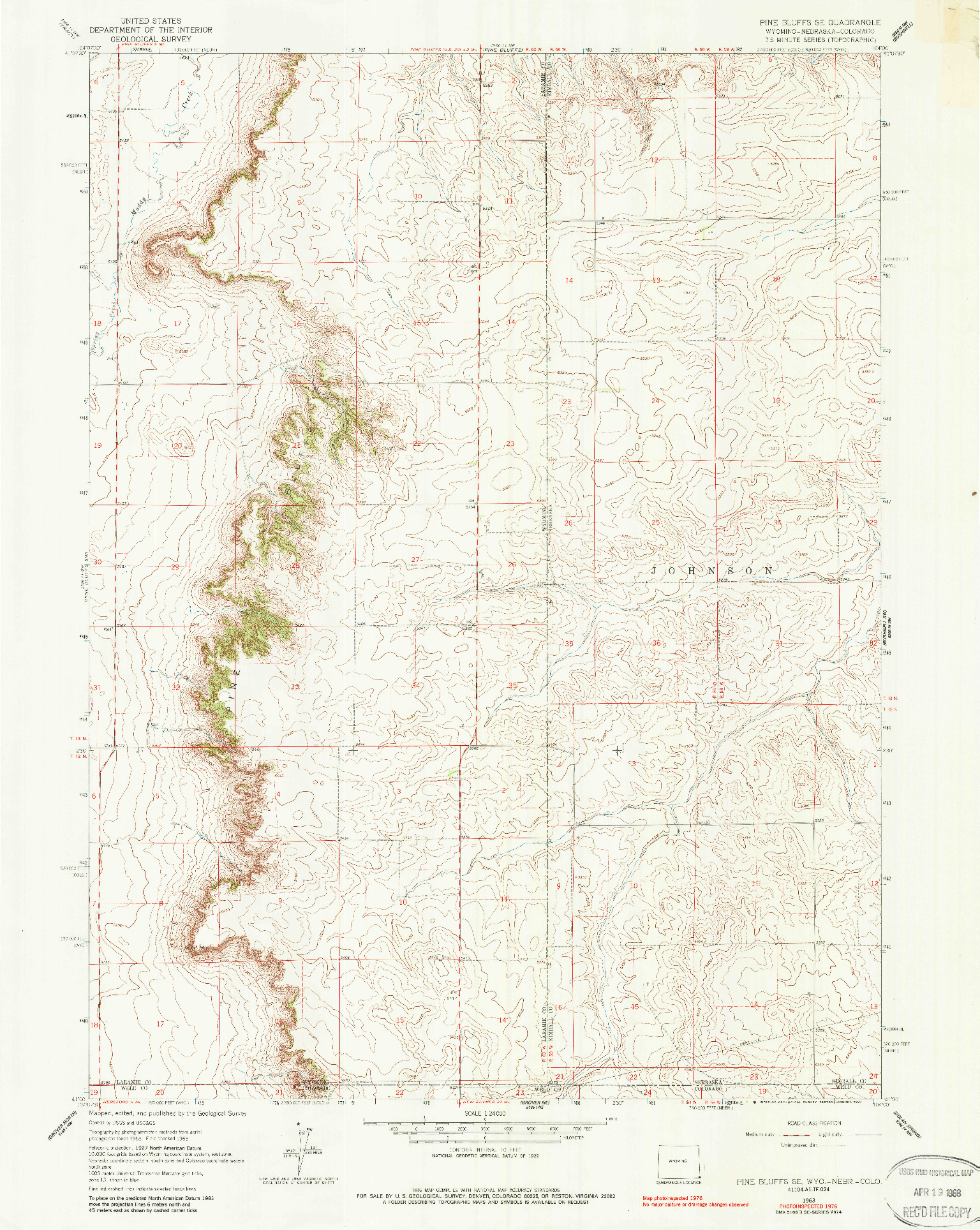 USGS 1:24000-SCALE QUADRANGLE FOR PINE BLUFFS SE, WY 1963