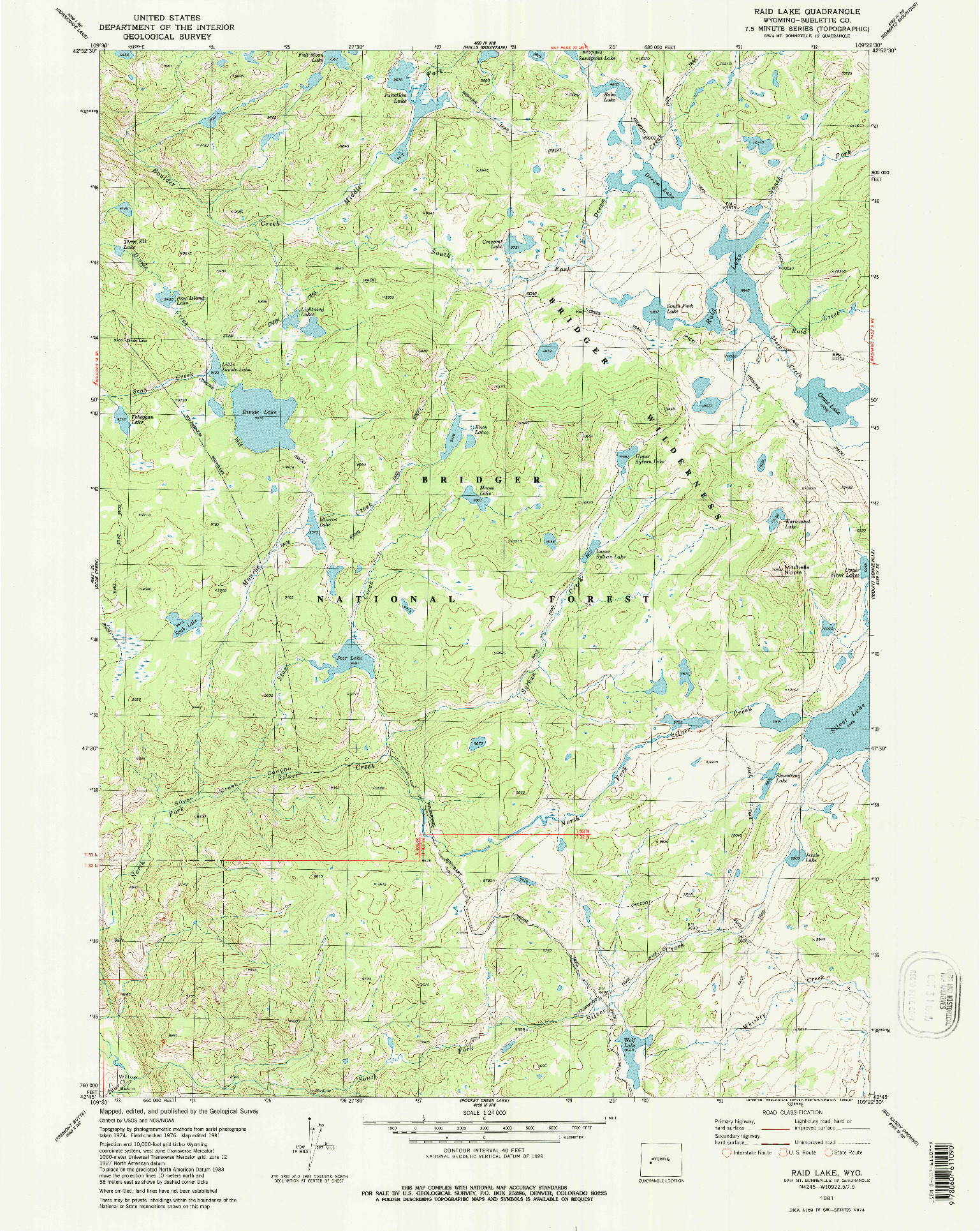USGS 1:24000-SCALE QUADRANGLE FOR RAID LAKE, WY 1981