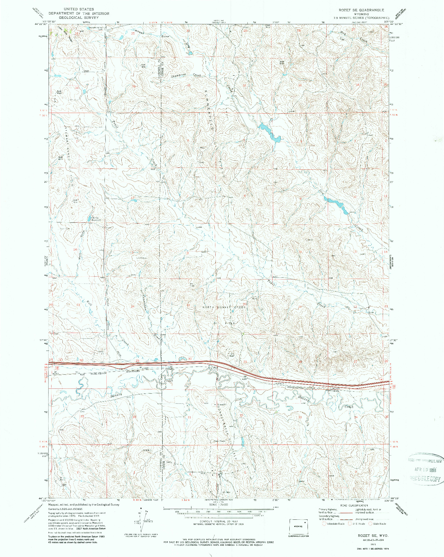 USGS 1:24000-SCALE QUADRANGLE FOR ROZET SE, WY 1971