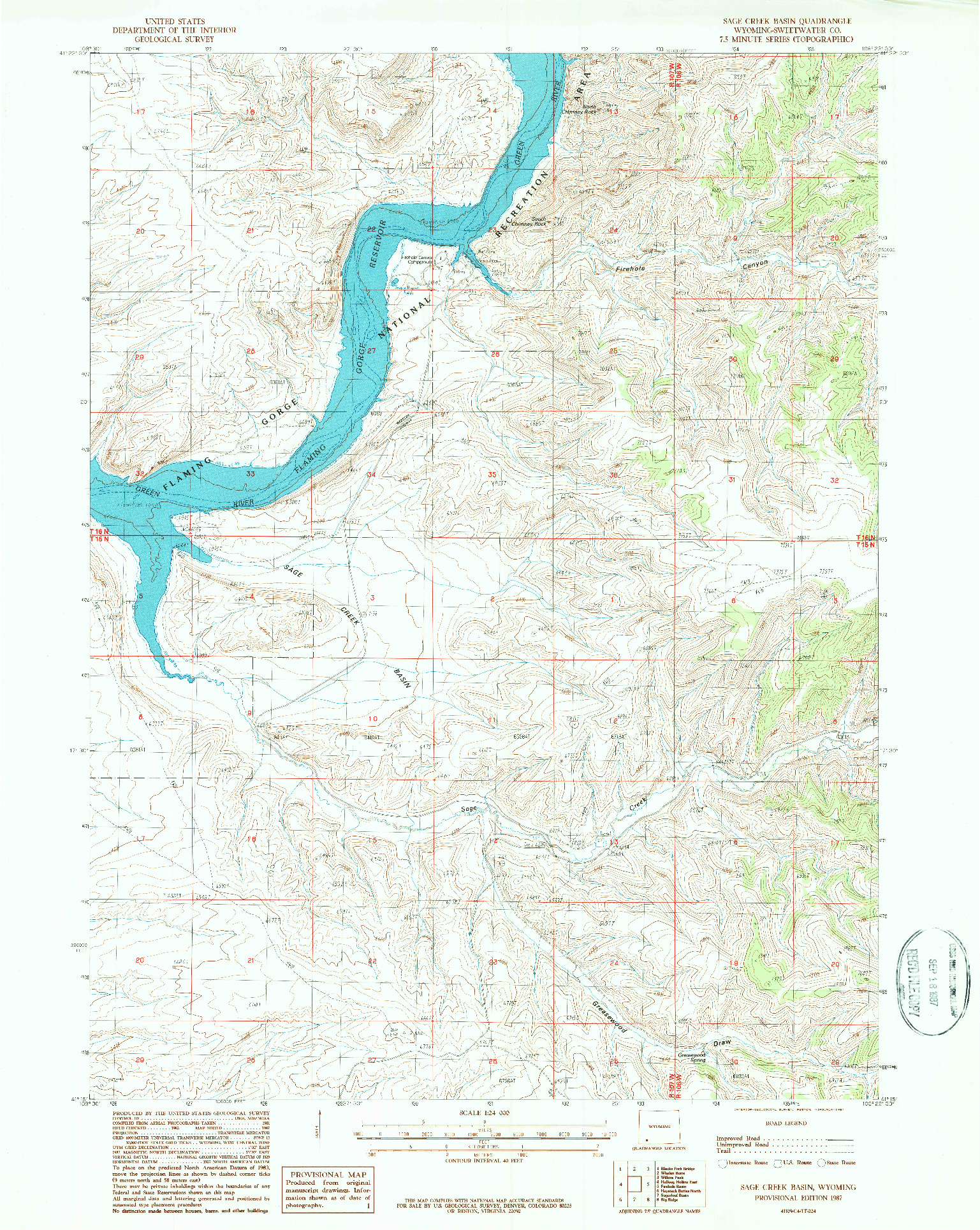 USGS 1:24000-SCALE QUADRANGLE FOR SAGE CREEK BASIN, WY 1987
