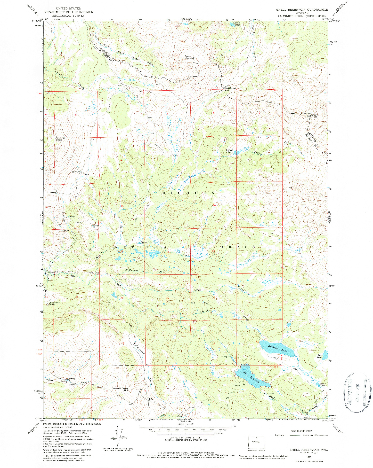 USGS 1:24000-SCALE QUADRANGLE FOR SHELL RESERVOIR, WY 1964