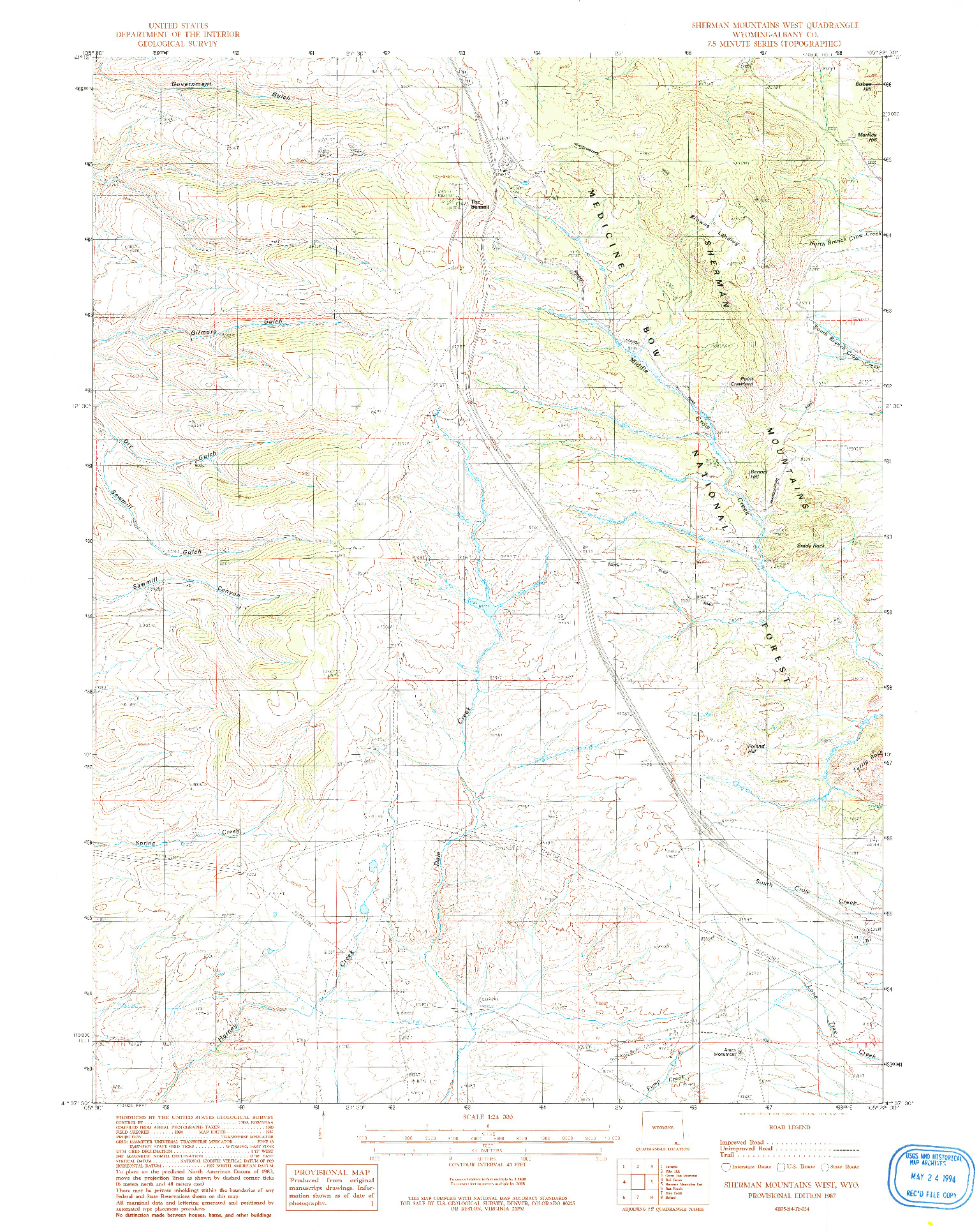 USGS 1:24000-SCALE QUADRANGLE FOR SHERMAN MOUNTAINS WEST, WY 1987