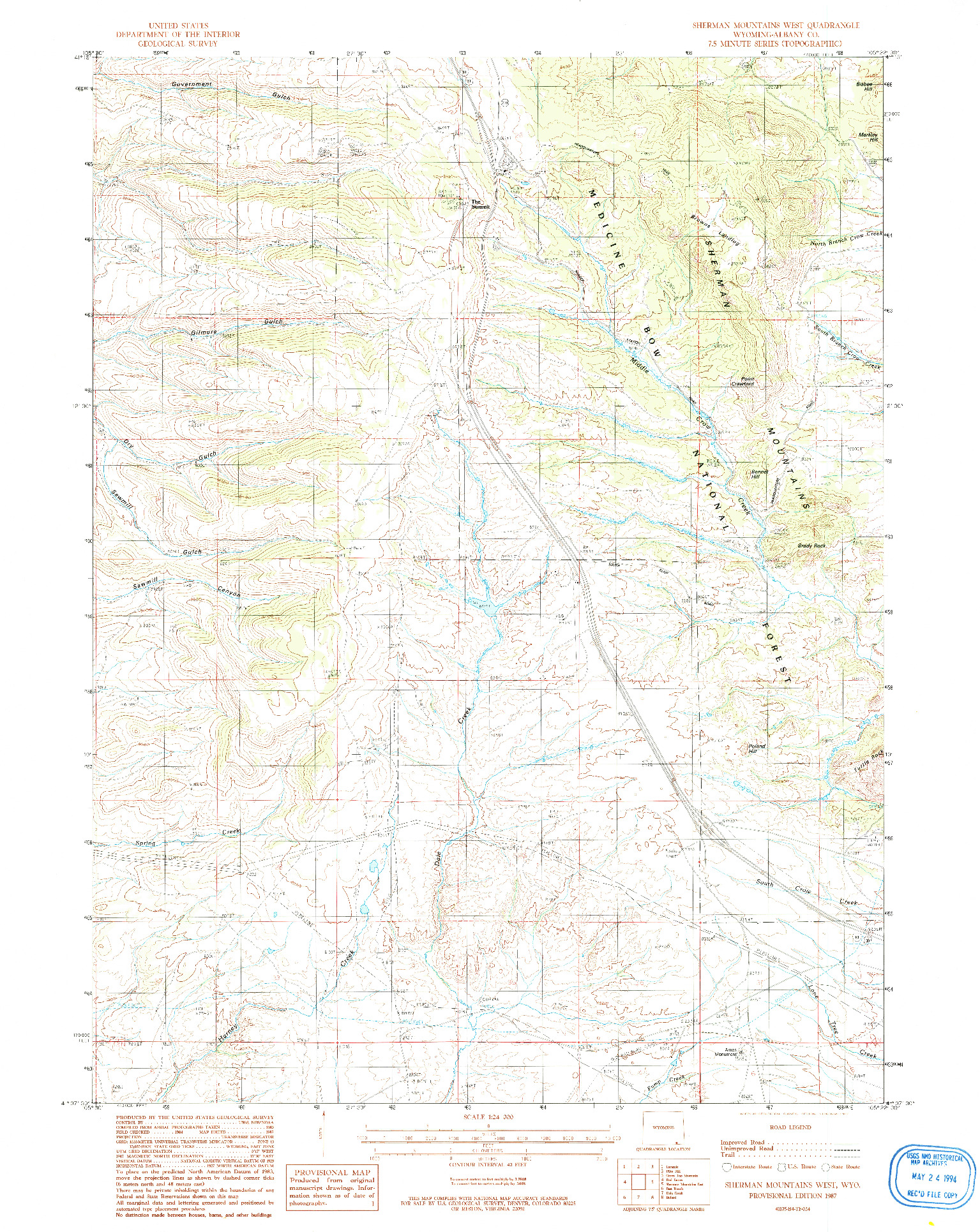 USGS 1:24000-SCALE QUADRANGLE FOR SHERMAN MOUNTAINS WEST, WY 1987