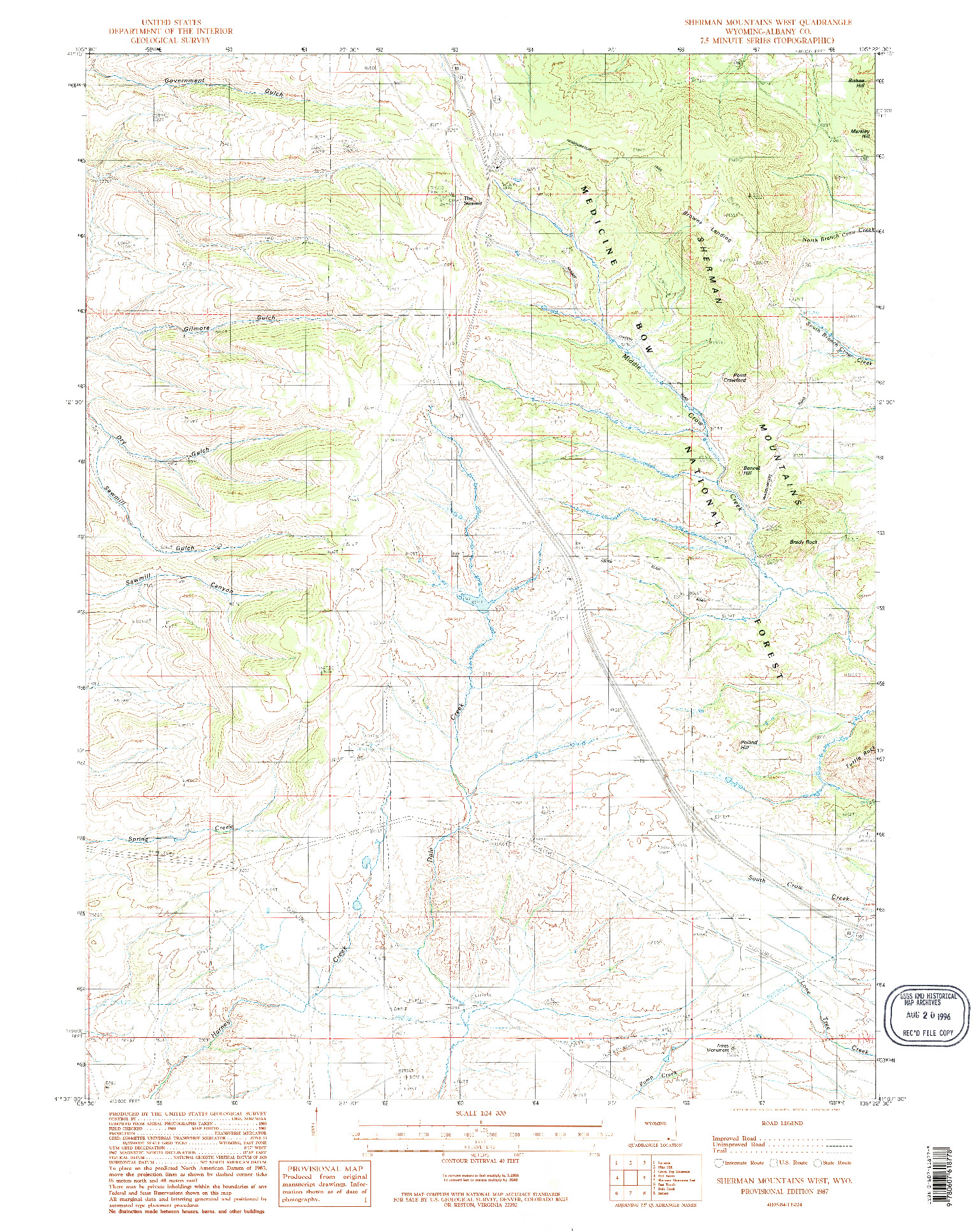 USGS 1:24000-SCALE QUADRANGLE FOR SHERMAN MOUNTAINS WEST, WY 1987