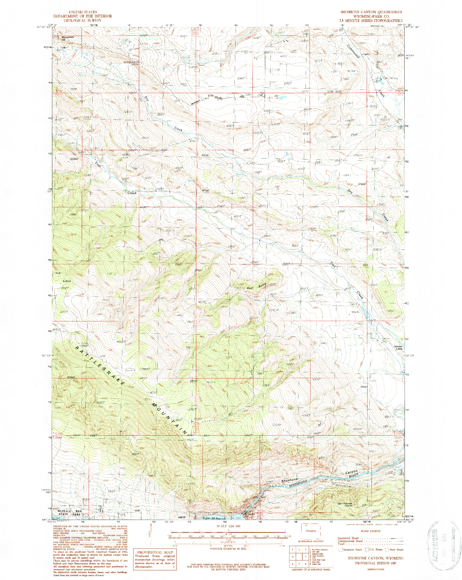 USGS 1:24000-SCALE QUADRANGLE FOR SHOSHONE CANYON, WY 1987