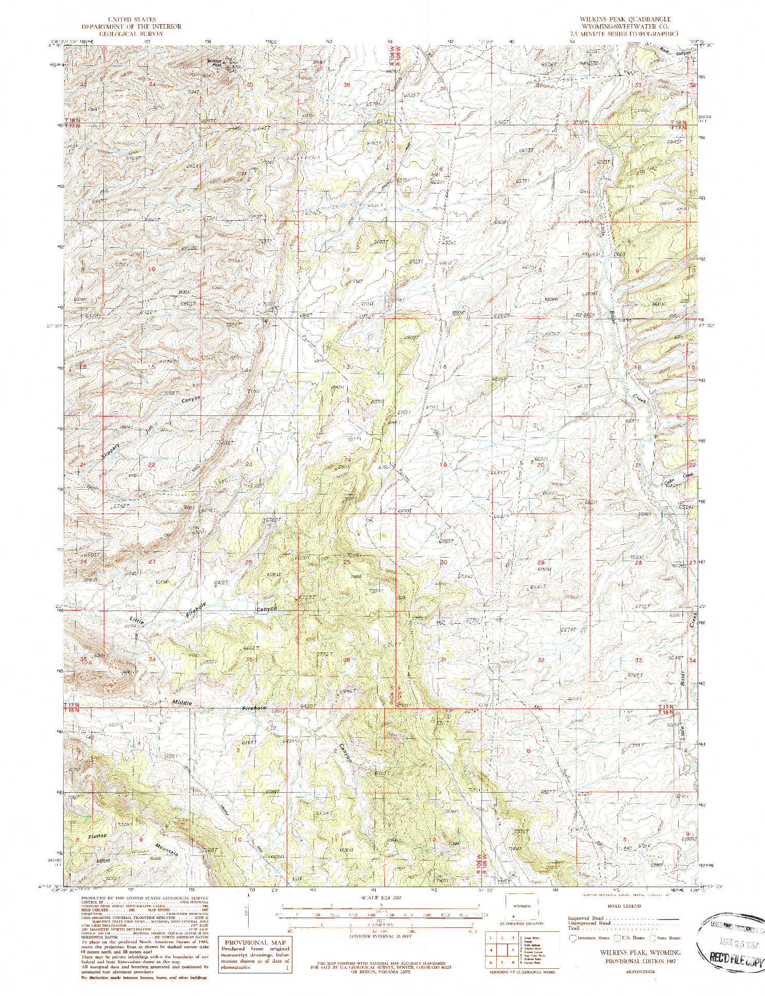 USGS 1:24000-SCALE QUADRANGLE FOR WILKINS PEAK, WY 1987